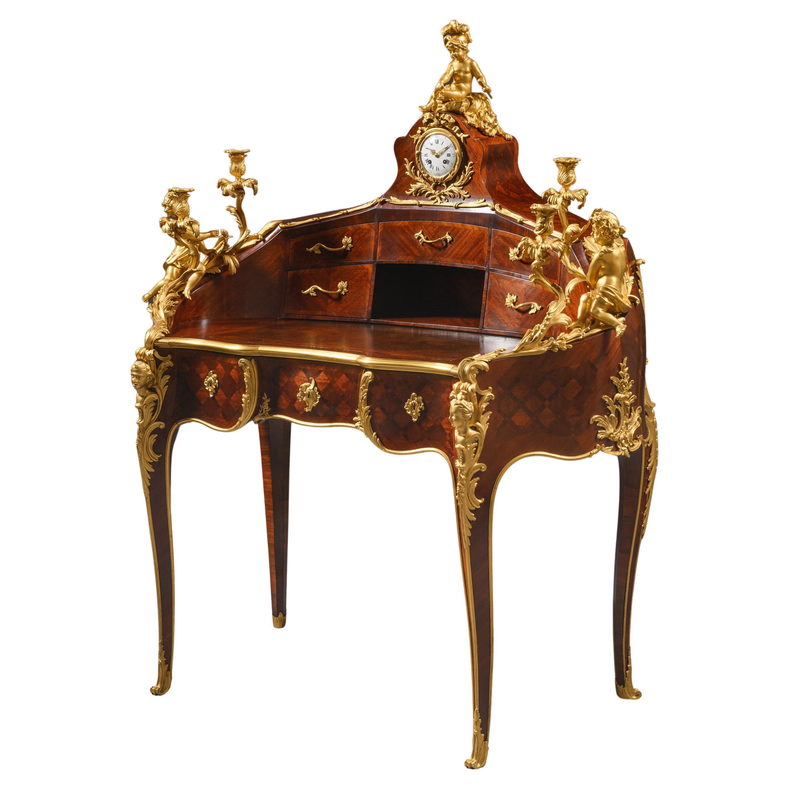 Louis XV Style Writing Desk, Gilt-Bronze Mounted, Circa 1900, France For Sale
