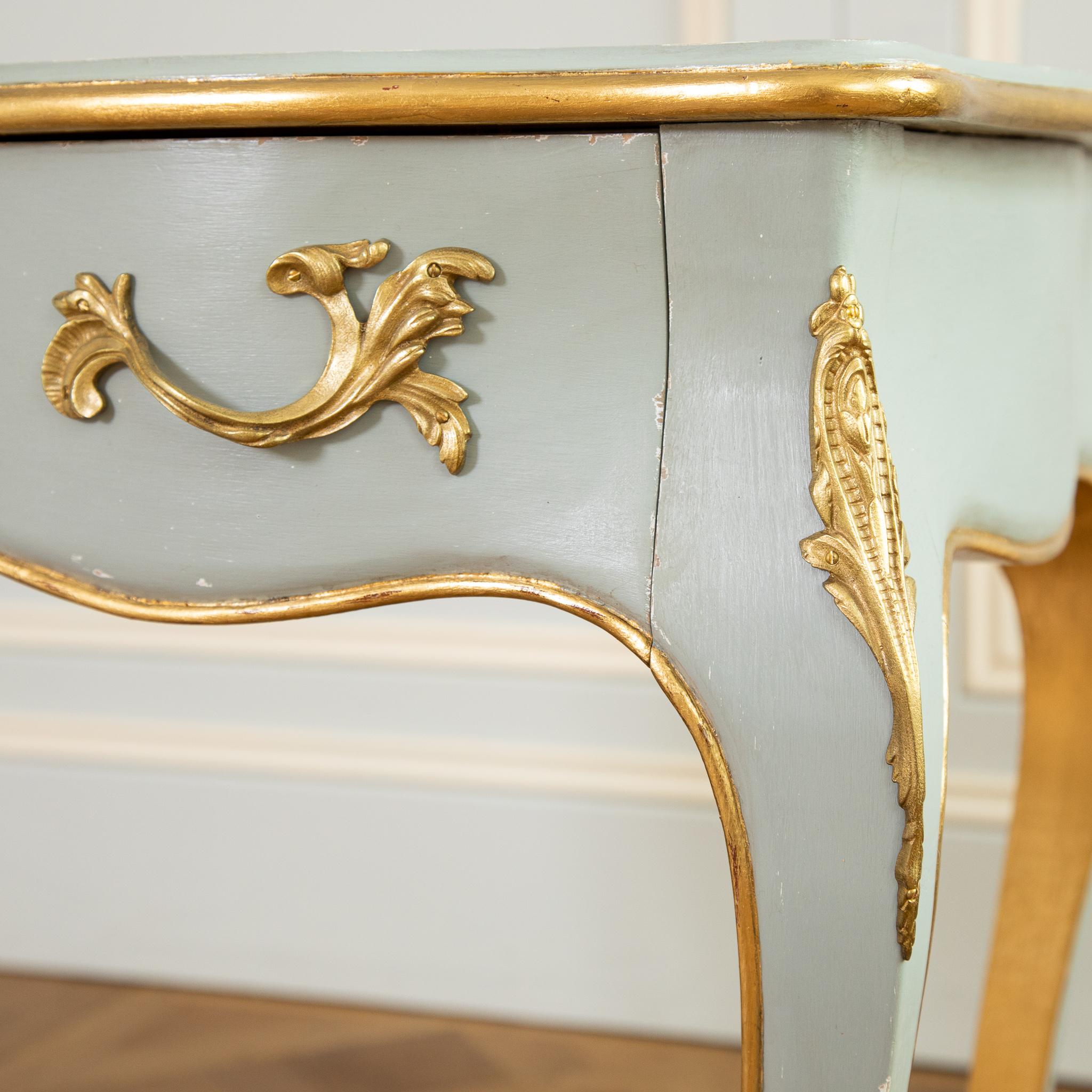 Louis XV Style Writing Desk with Serpentine Legs Painted with Gold Highlights For Sale 8