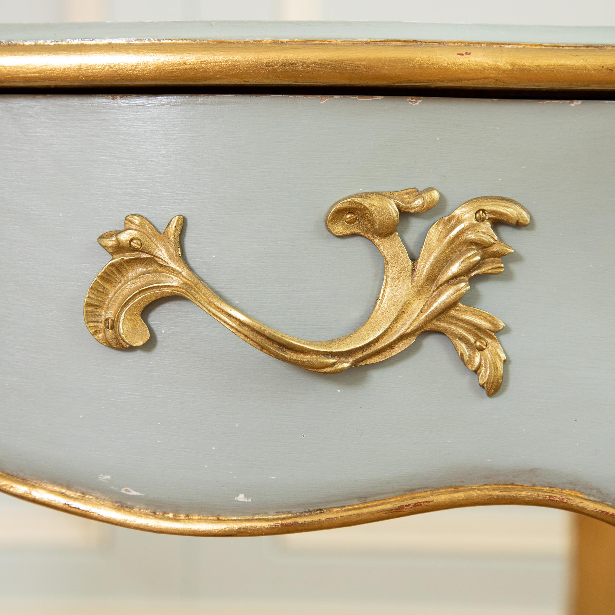 Louis XV Style Writing Desk with Serpentine Legs Painted with Gold Highlights For Sale 9