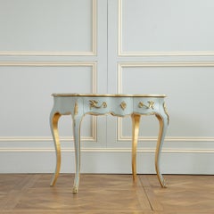 Louis XV Style Writing Desk with Serpentine Legs Painted with Gold Highlights