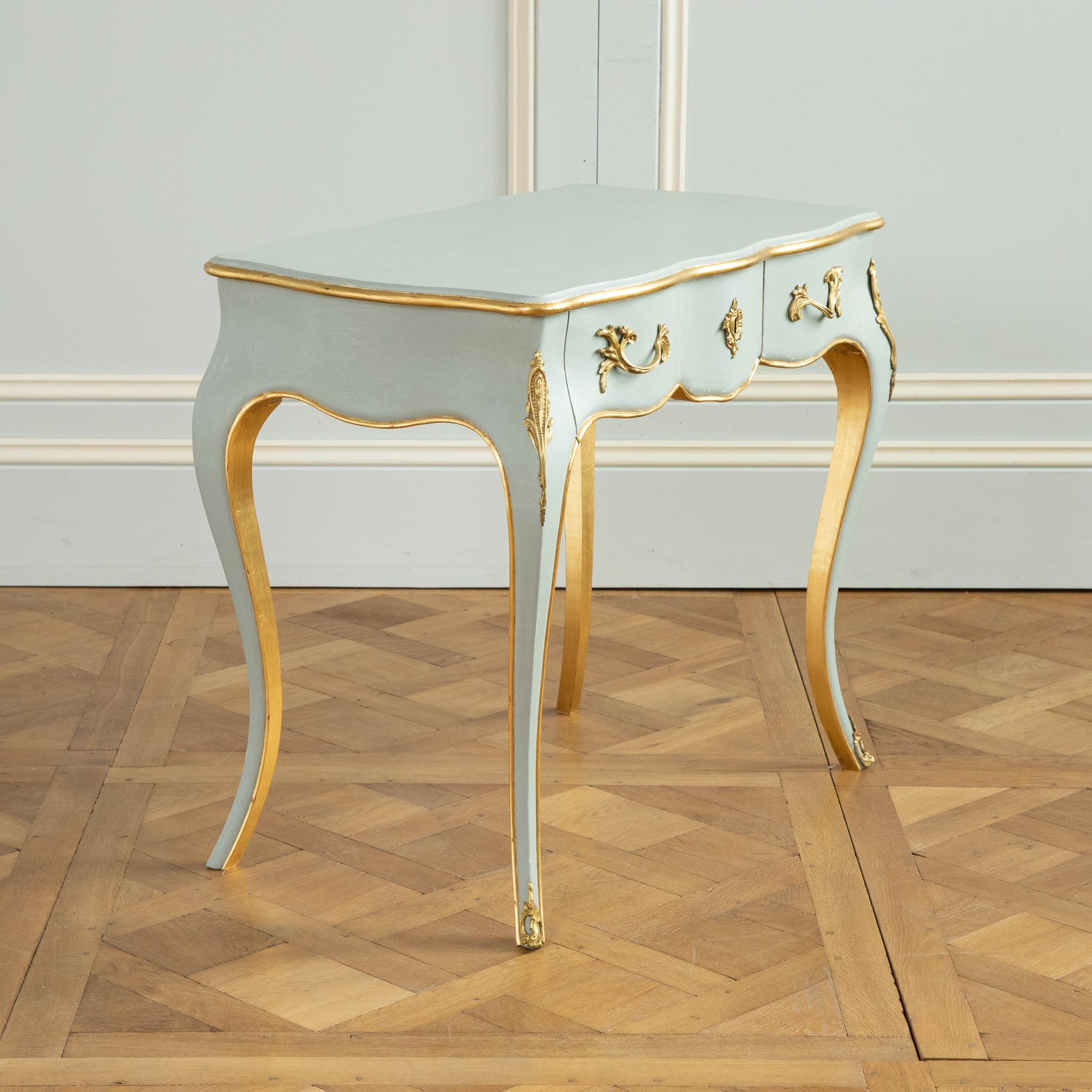Bronze Louis XV Style Writing Desk with Serpentine Legs Painted with Gold Highlights For Sale