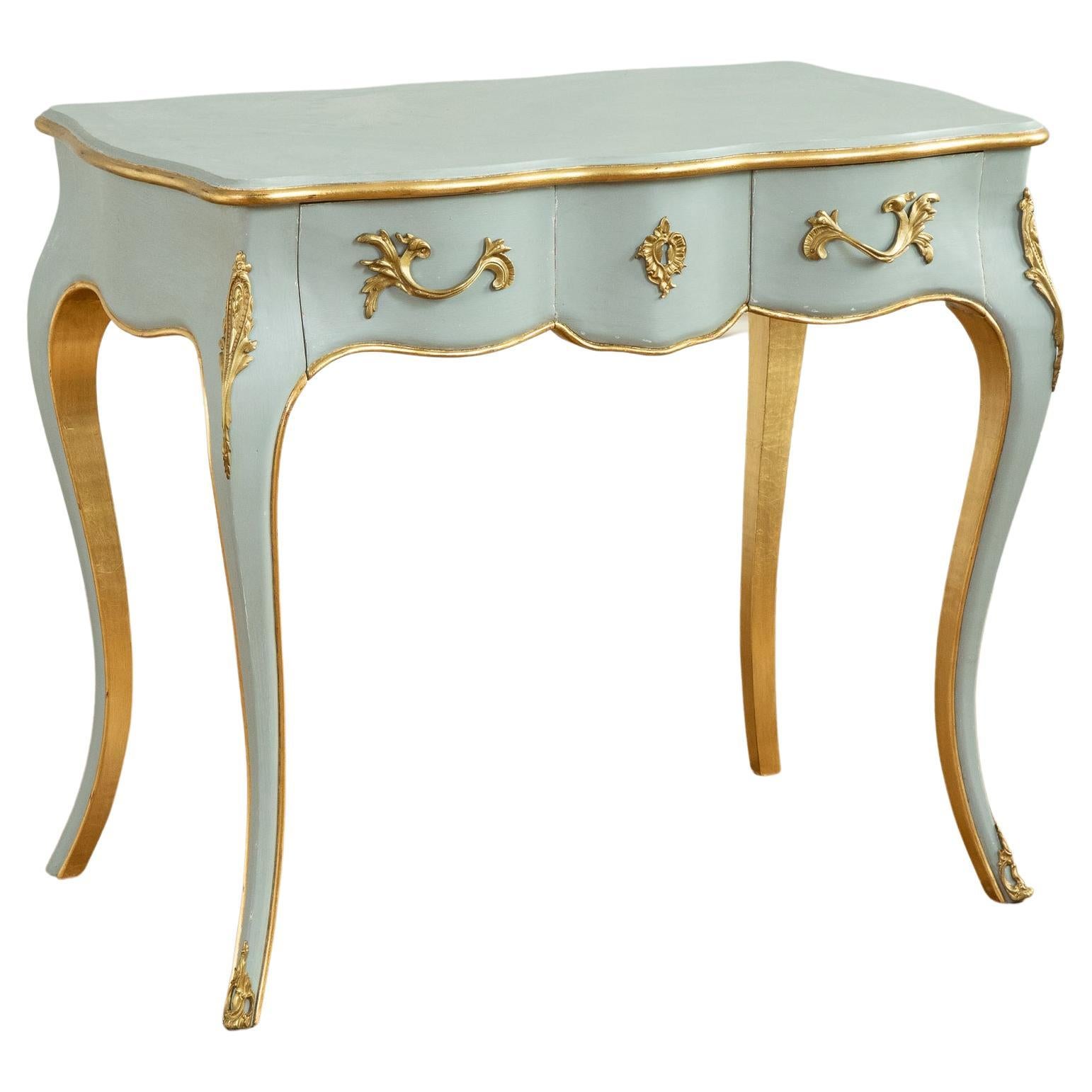 Louis XV Style Writing Desk with Serpentine Legs Painted with Gold Highlights For Sale