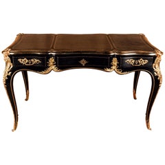 Louis XV antique Style Writing Table Bureau Plat Black with Brass bronzed