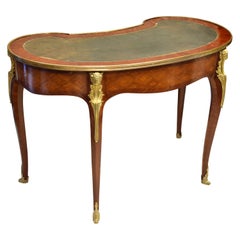 Antique Louis XV Style Writing Table, Mahogany, Gilt Bronze, Leather, 19th Century