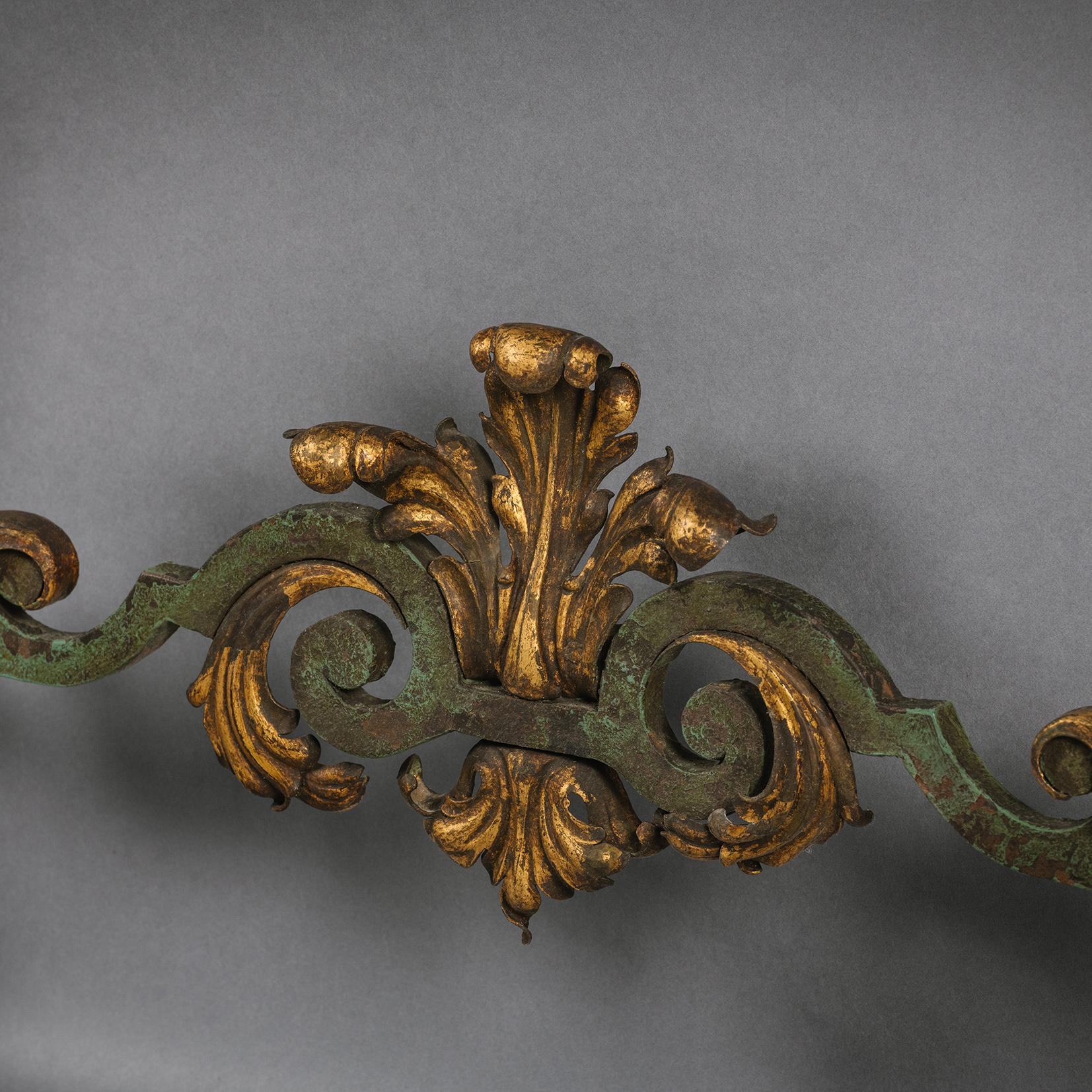 19th Century Louis XV Style Wrought Iron and Gilt Console d'Applique with a Marble Top For Sale