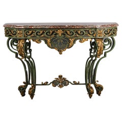 Louis XV Style Wrought Iron and Gilt Console d'Applique with a Marble Top