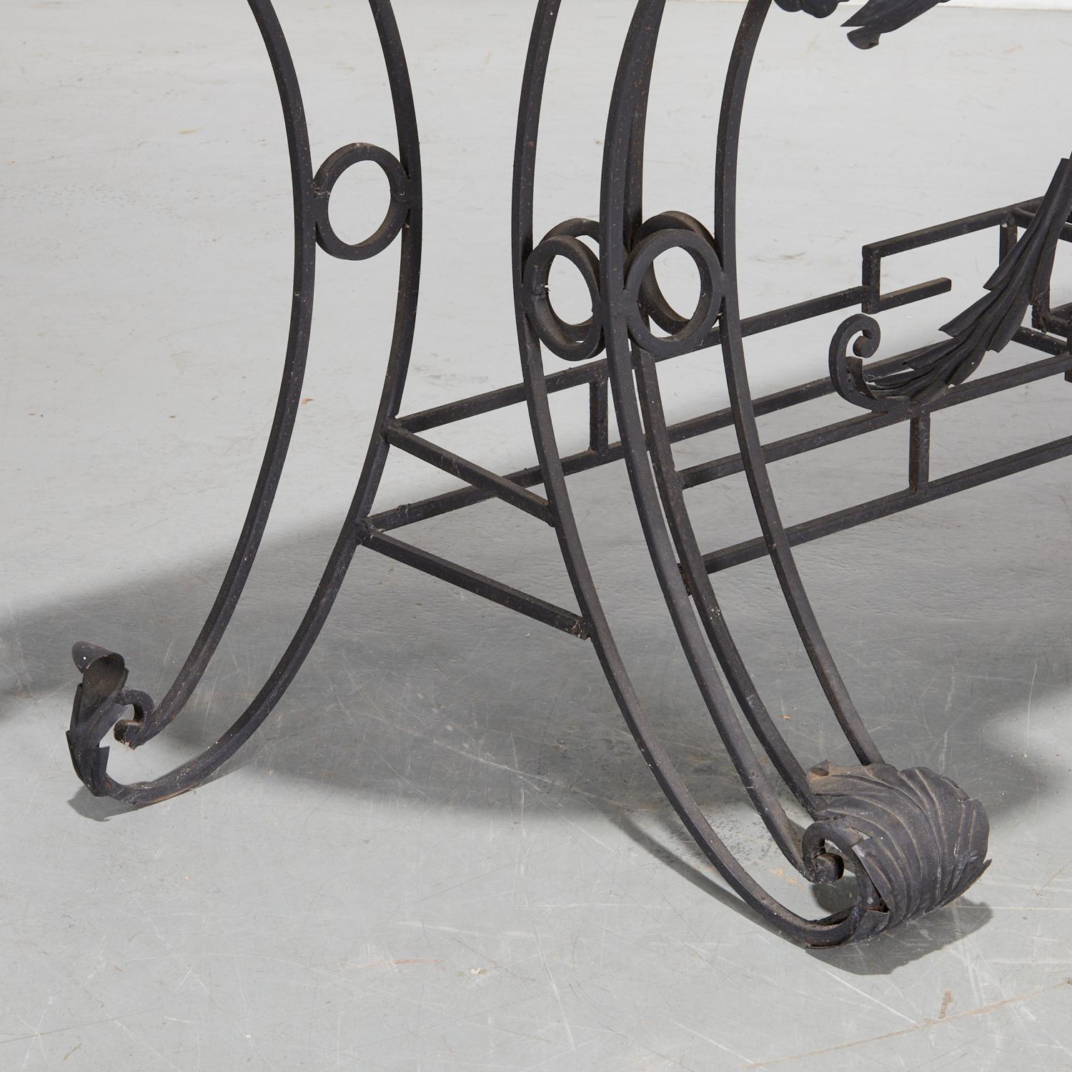 Louis XV Style Wrought Iron and Green Marble Console Table - Style of E. Brandt In Good Condition For Sale In Morristown, NJ