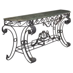 Louis XV Style Wrought Iron and Green Marble Console Table - Style of E. Brandt