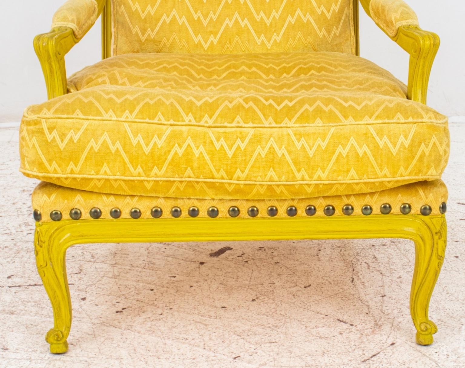 Louis XV Style Yellow Painted Upholstered Armchair In Good Condition For Sale In New York, NY