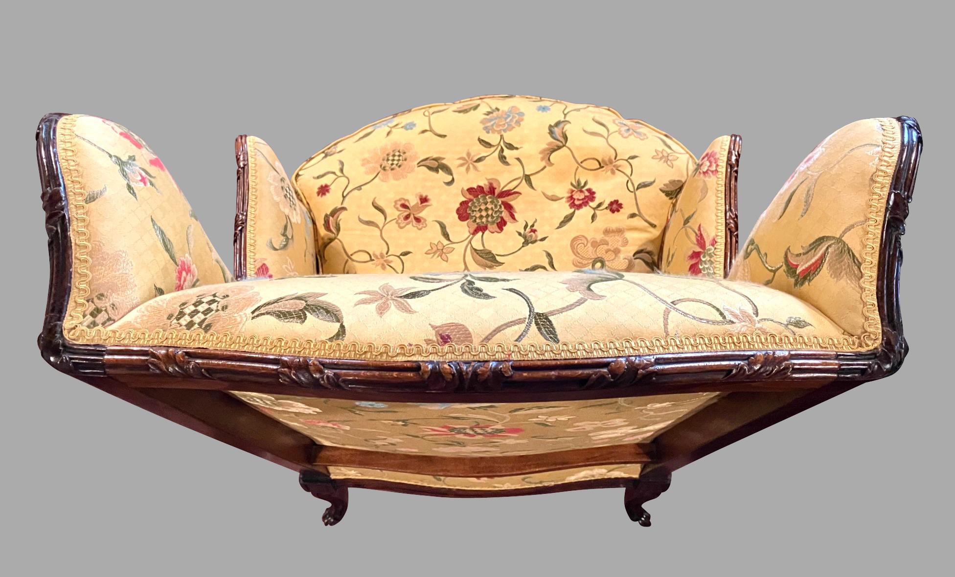 Louis XV Style Yellow Silk Upholstered Lounge Chair with Carved Hardwood Frame 6