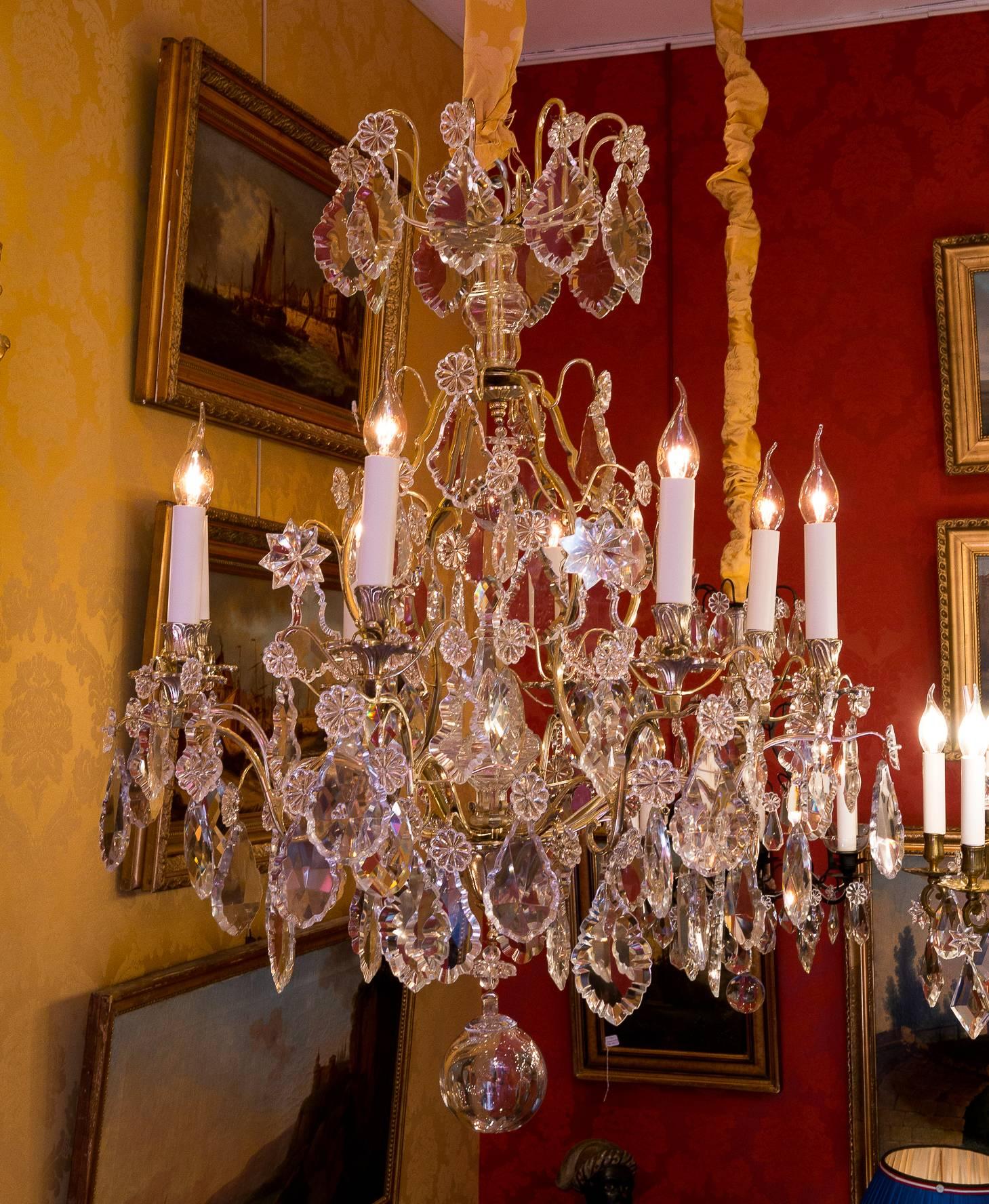 Louis XV Style, French Mid-20th Century, Bronze & Crystal Chandelier, circa 1950 8