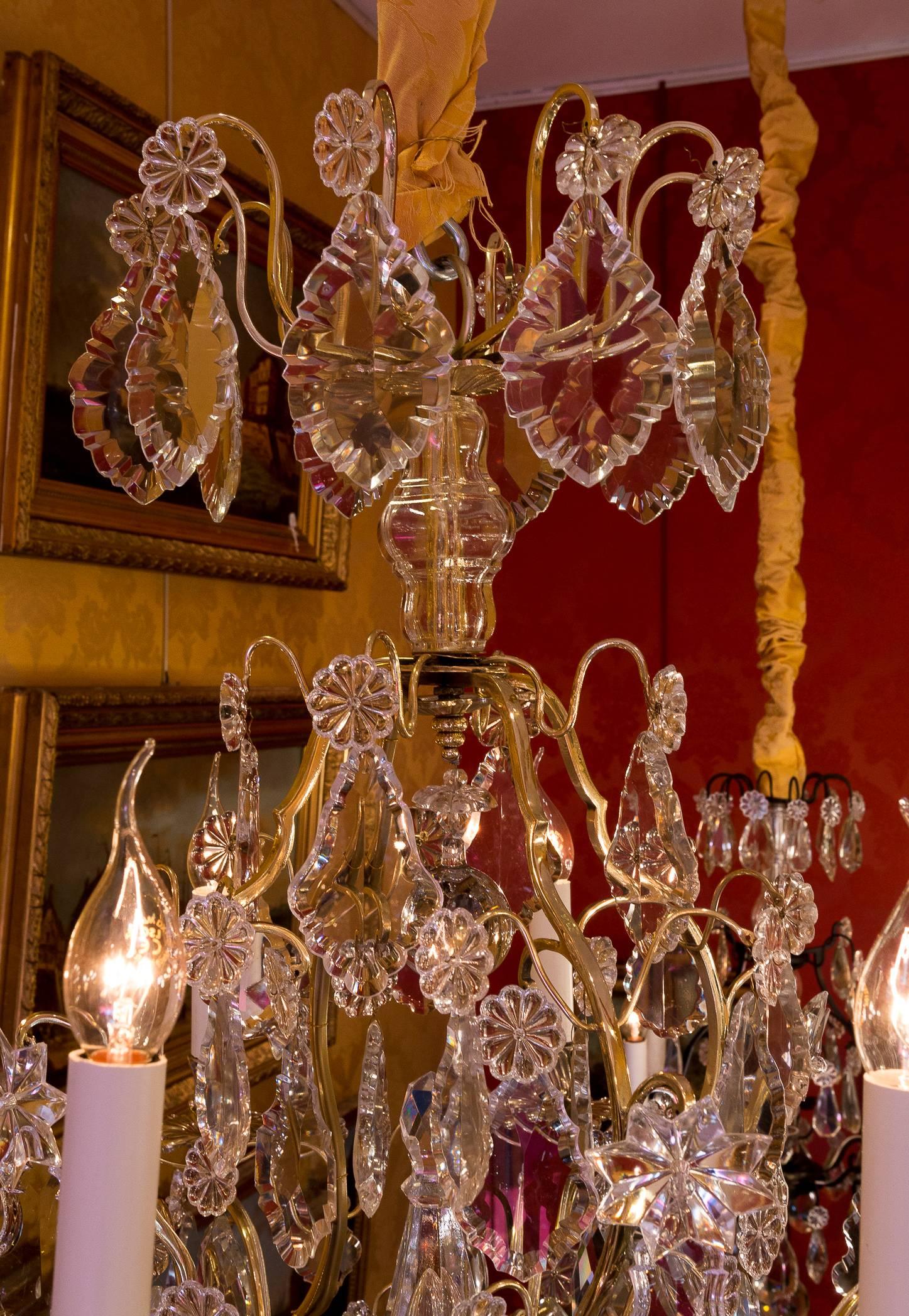 Louis XV Style, French Mid-20th Century, Bronze & Crystal Chandelier, circa 1950 10