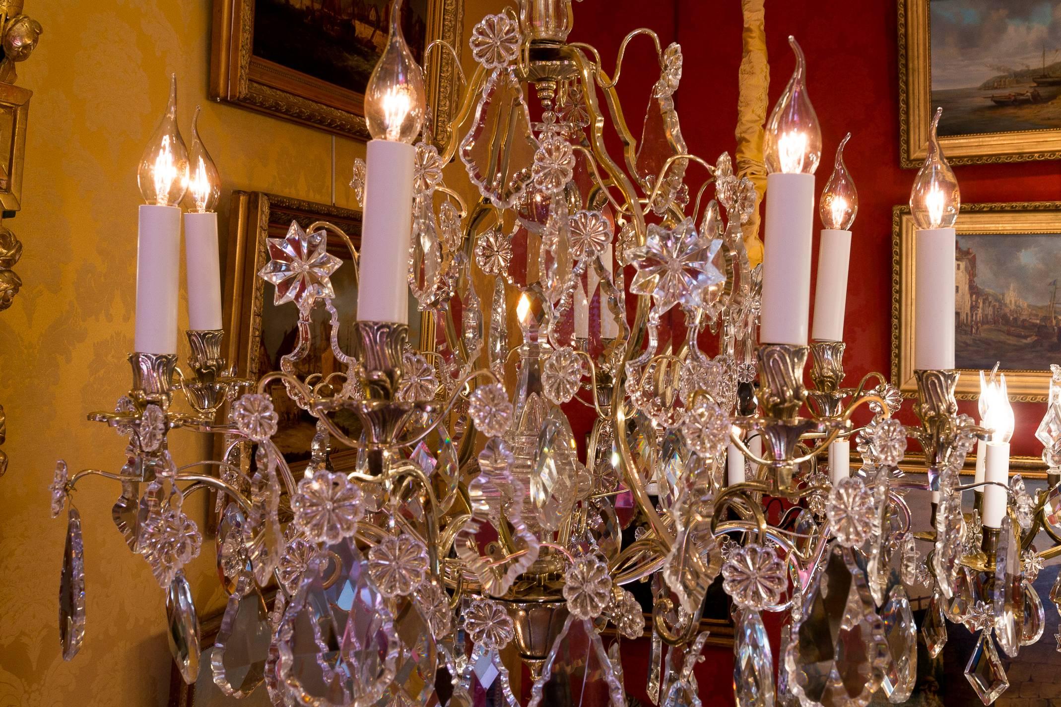 Louis XV Style, French Mid-20th Century, Bronze & Crystal Chandelier, circa 1950 12