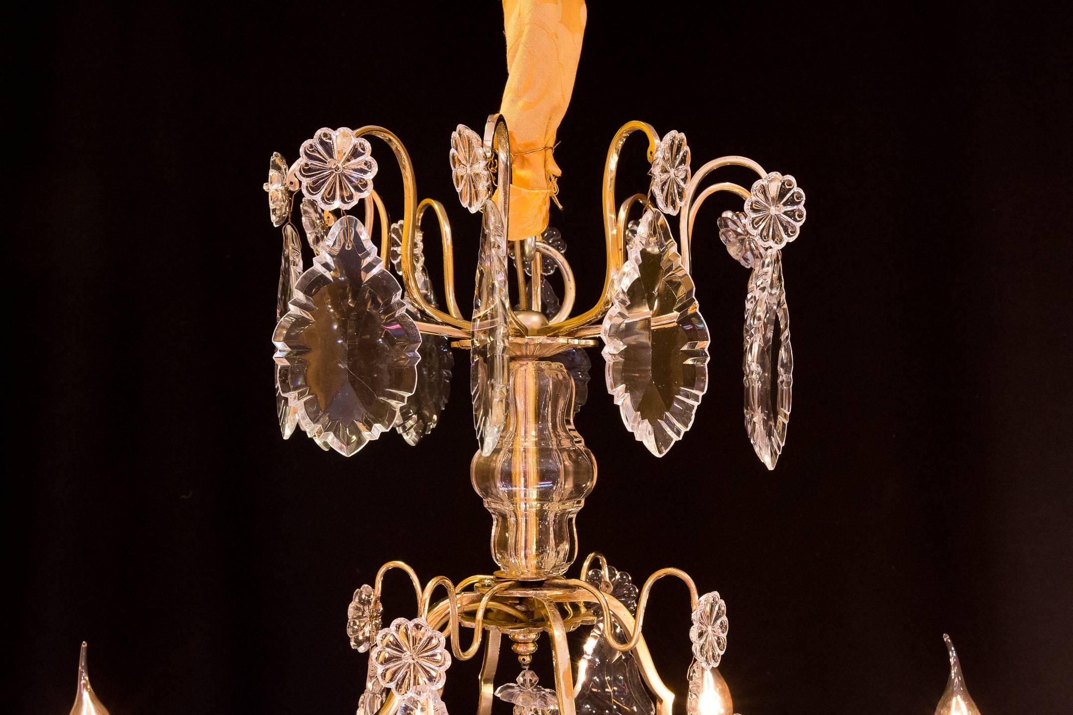 Gilt Louis XV Style, French Mid-20th Century, Bronze & Crystal Chandelier, circa 1950