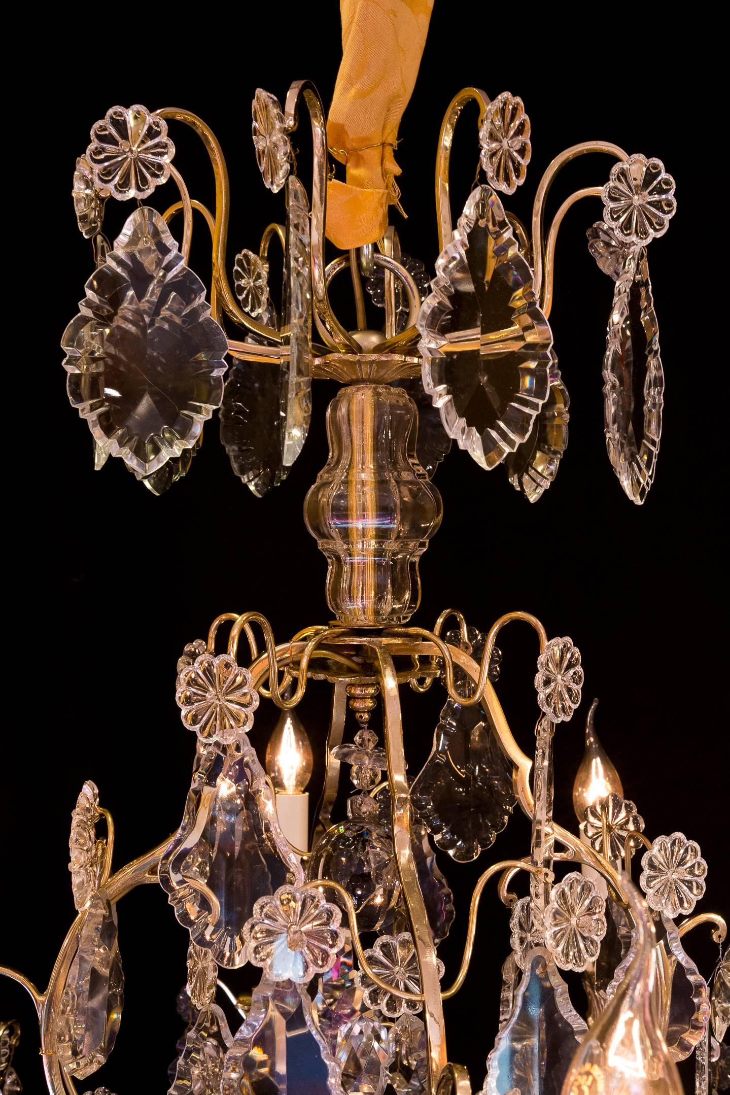 Louis XV Style, French Mid-20th Century, Bronze & Crystal Chandelier, circa 1950 In Excellent Condition In Saint Ouen, FR