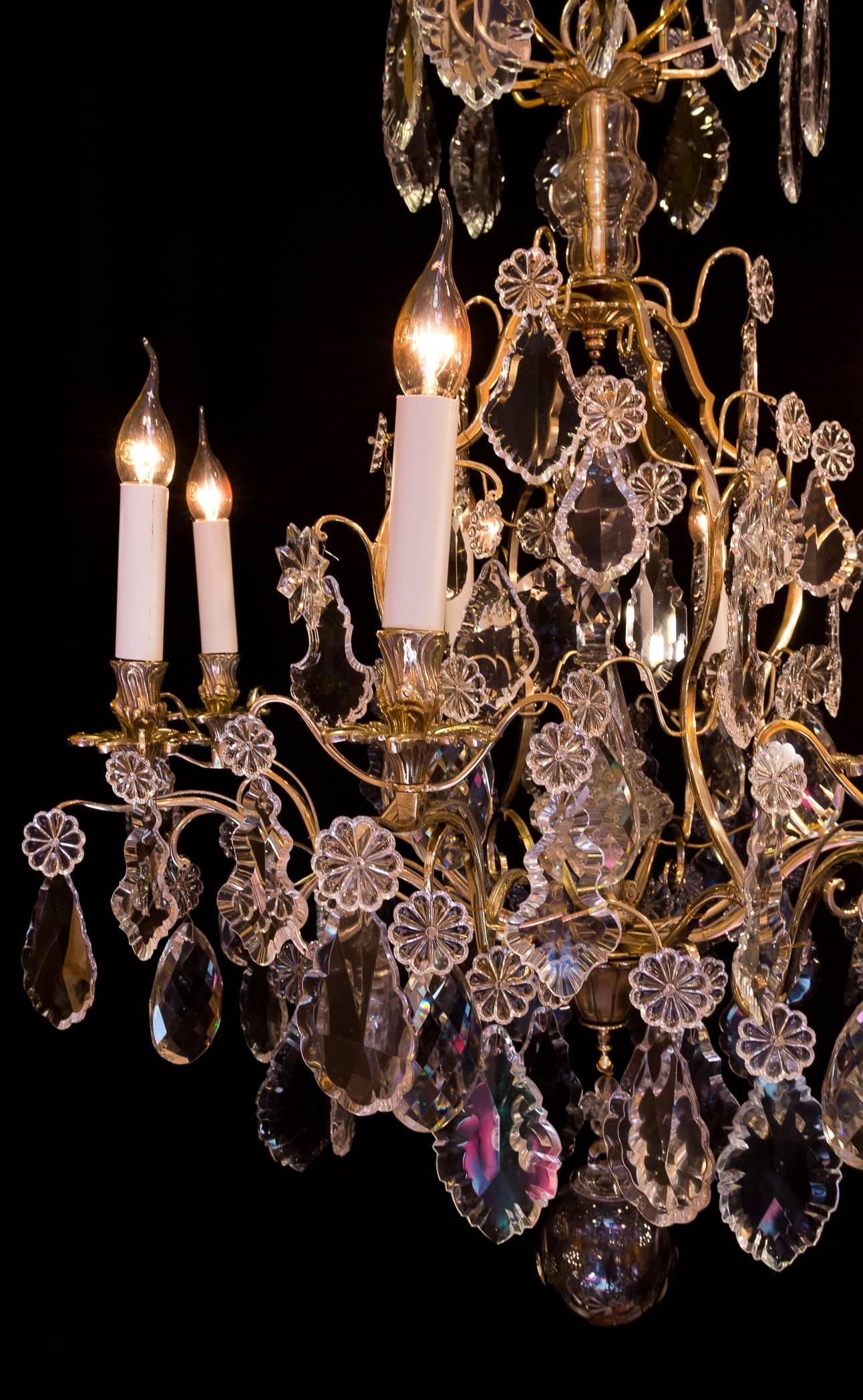 Louis XV Style, French Mid-20th Century, Bronze & Crystal Chandelier, circa 1950 1