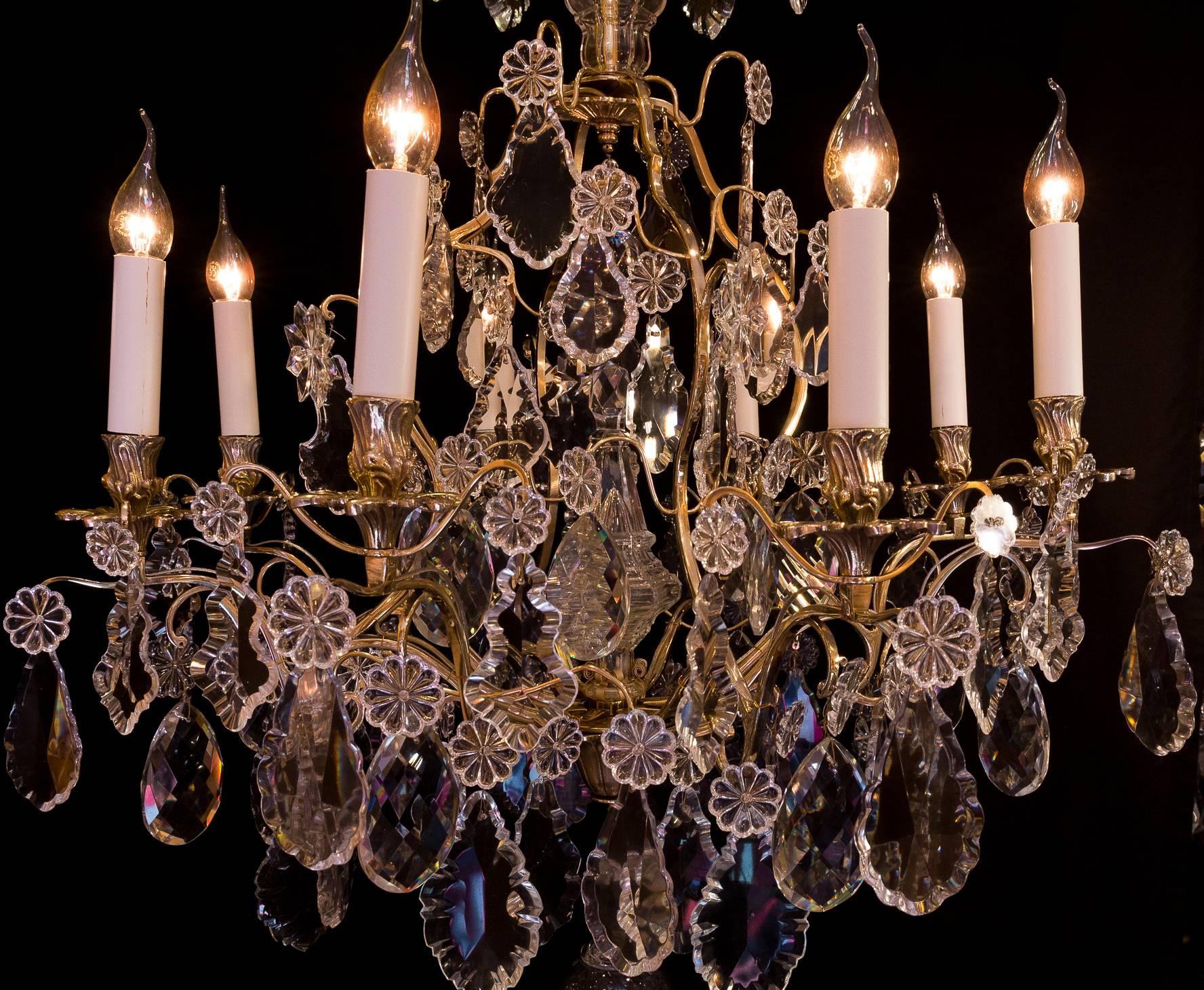 Louis XV Style, French Mid-20th Century, Bronze & Crystal Chandelier, circa 1950 2
