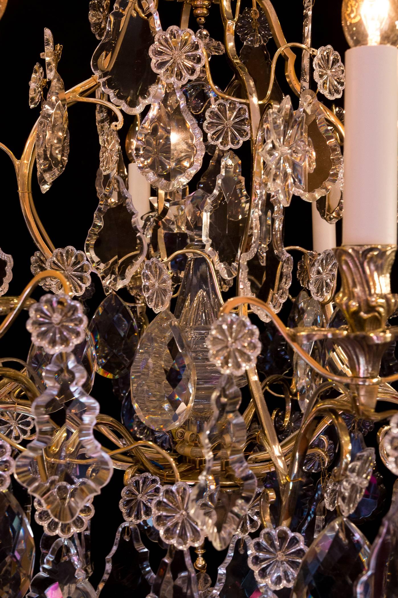 Louis XV Style, French Mid-20th Century, Bronze & Crystal Chandelier, circa 1950 3