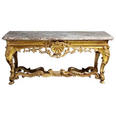  18th Century Regence Giltwood Console-Table carved gilded with original marble 