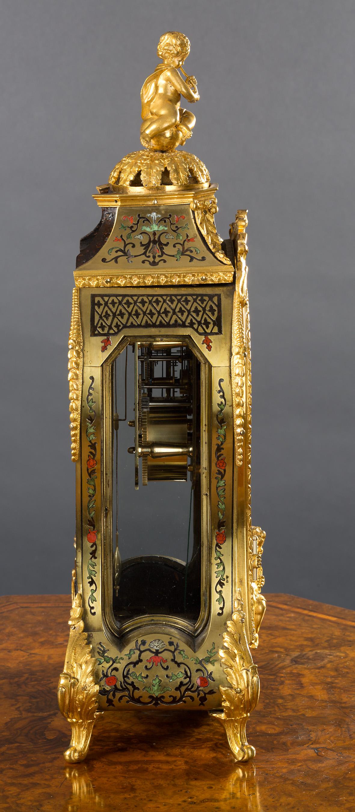 French Louis XV Tortoiseshell Boulle Clock by St Martin, Paris, circa 1720 For Sale