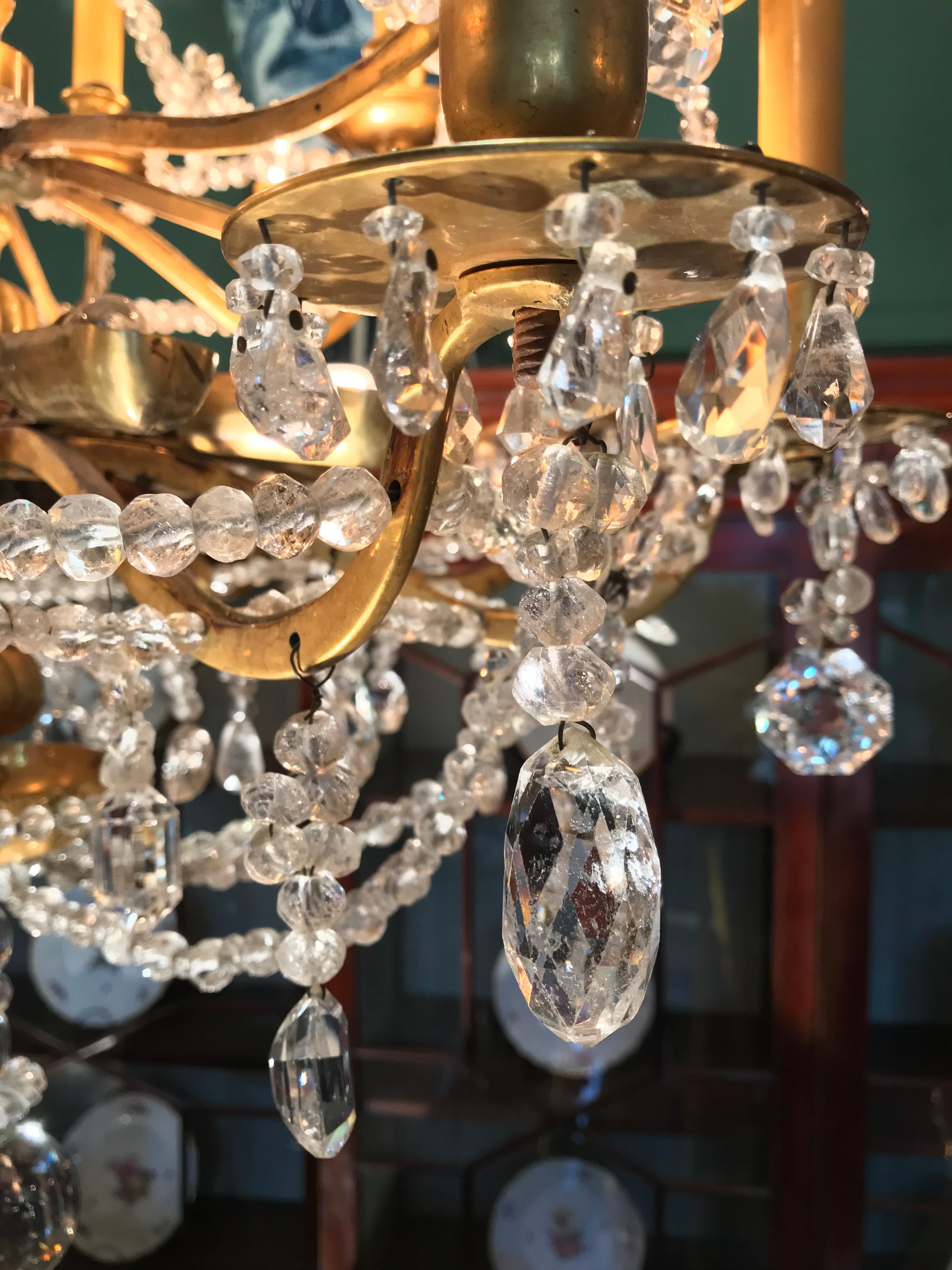 Carved 18th C. Ormolu Rock Crystal 16-Light Chandelier Hanging Ceiling Light Pendant LA For Sale