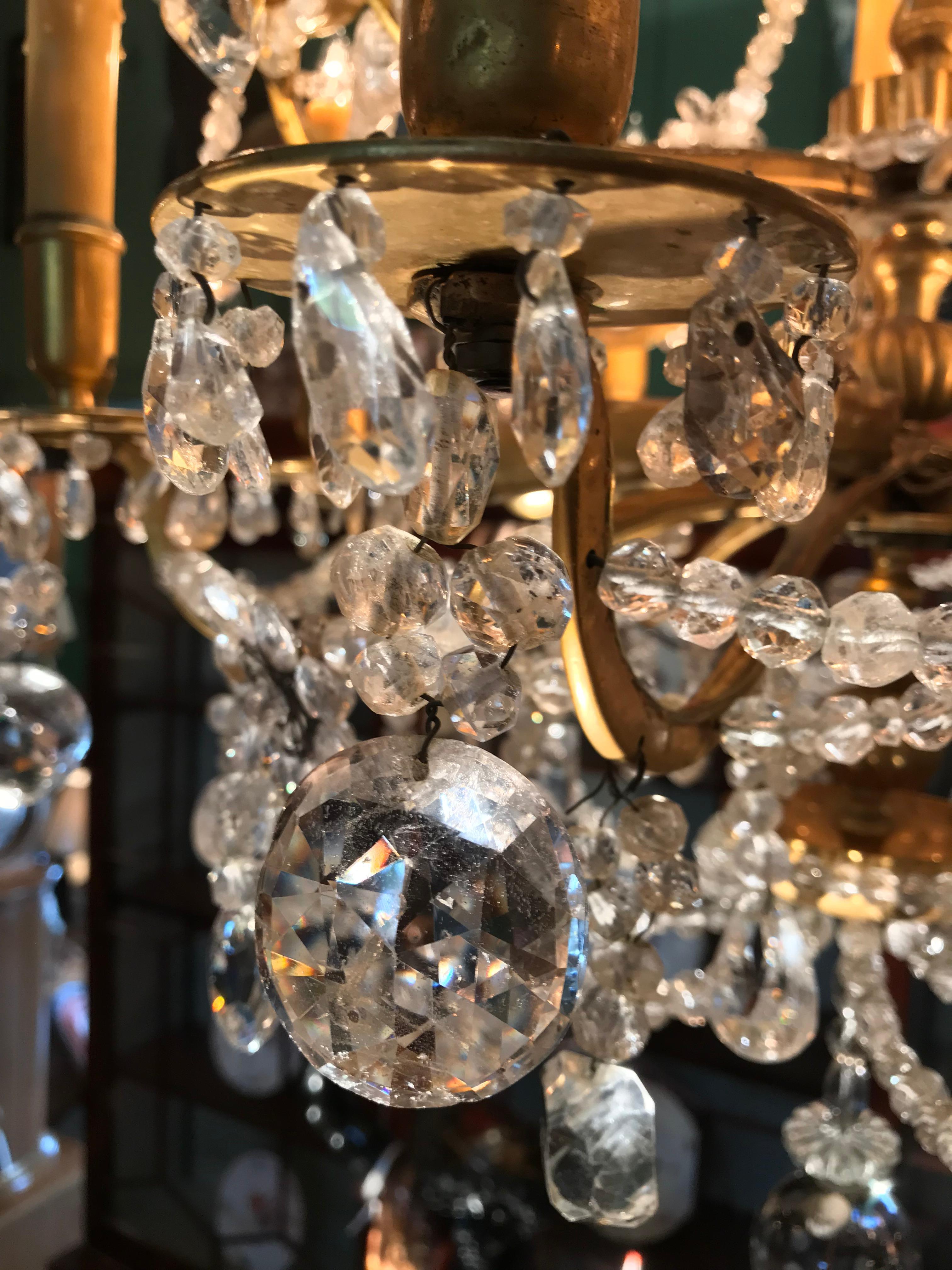 Carved 18th C. Ormolu Rock Crystal 16-Light Chandelier Hanging Ceiling Light Pendant LA For Sale