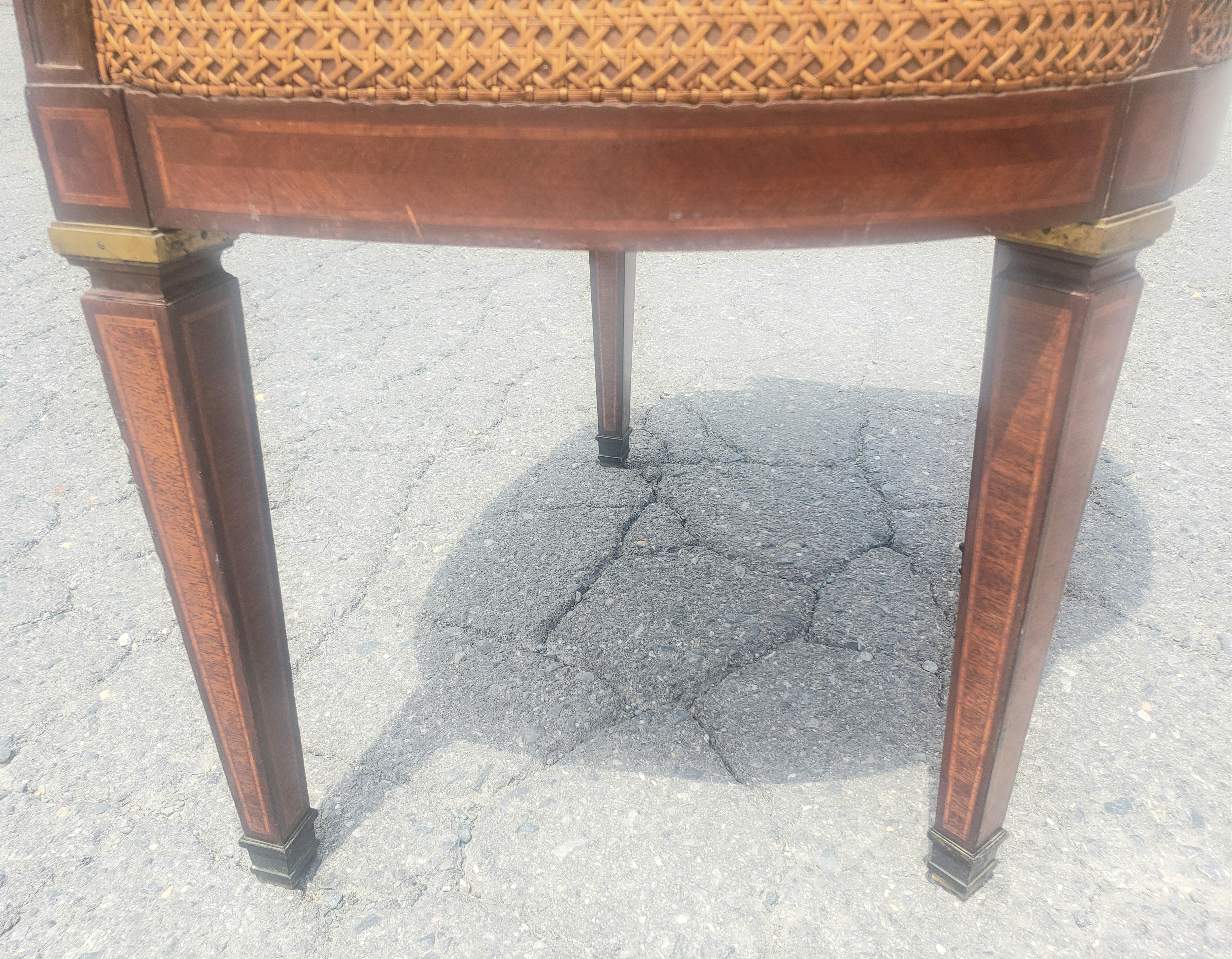 Louis XV Transitional Mahogany and Kingwood Marquetry Burl and Cane Barrel Chair 4