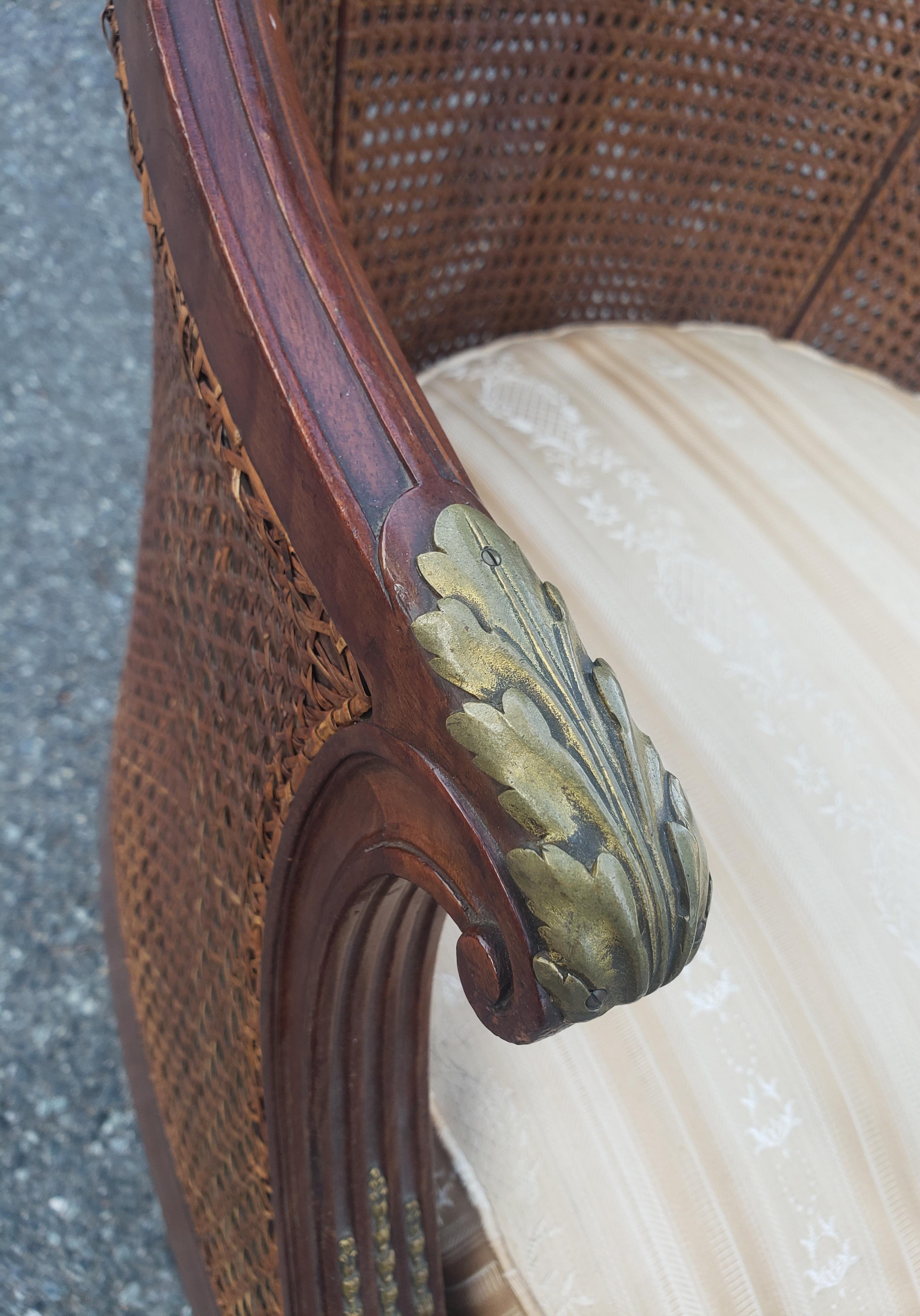 Louis XV Transitional Mahogany and Kingwood Marquetry Burl and Cane Barrel Chair 6