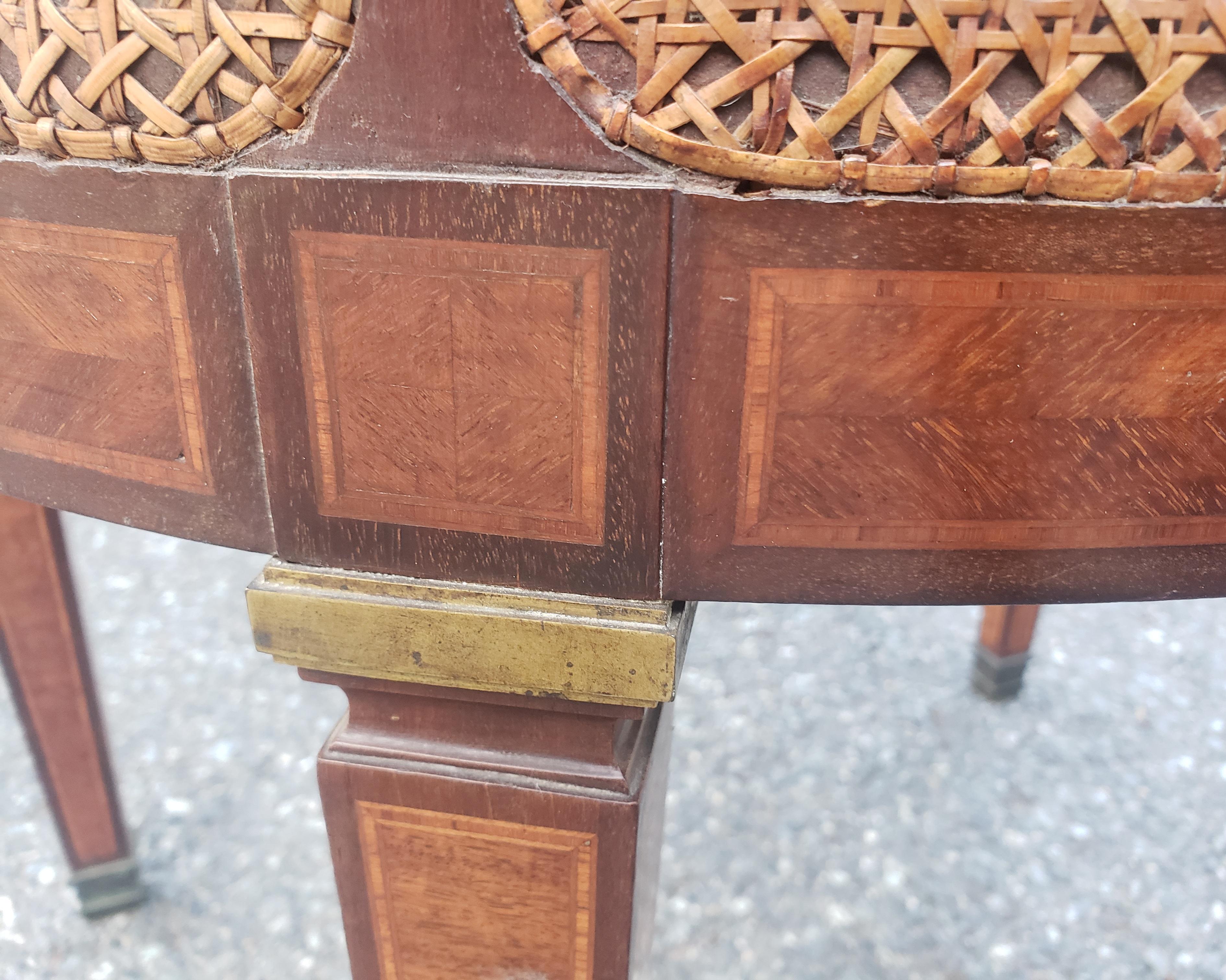 Louis XV Transitional Mahogany and Kingwood Marquetry Burl and Cane Barrel Chair For Sale 8
