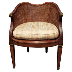 Vintage Louis XV Transitional Mahogany and Kingwood Marquetry Burl and Cane Barrel Chair