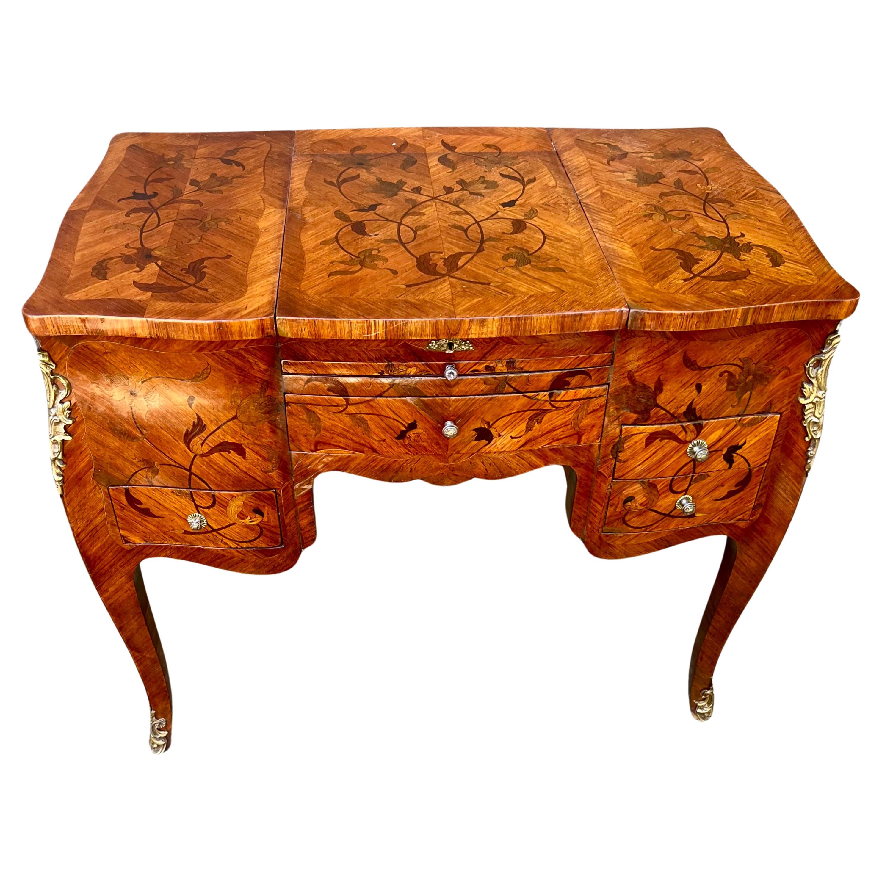 Louis Xv Transitional to LouisXvi Tulipwood Parquetry and Marquetry Floral Case  For Sale