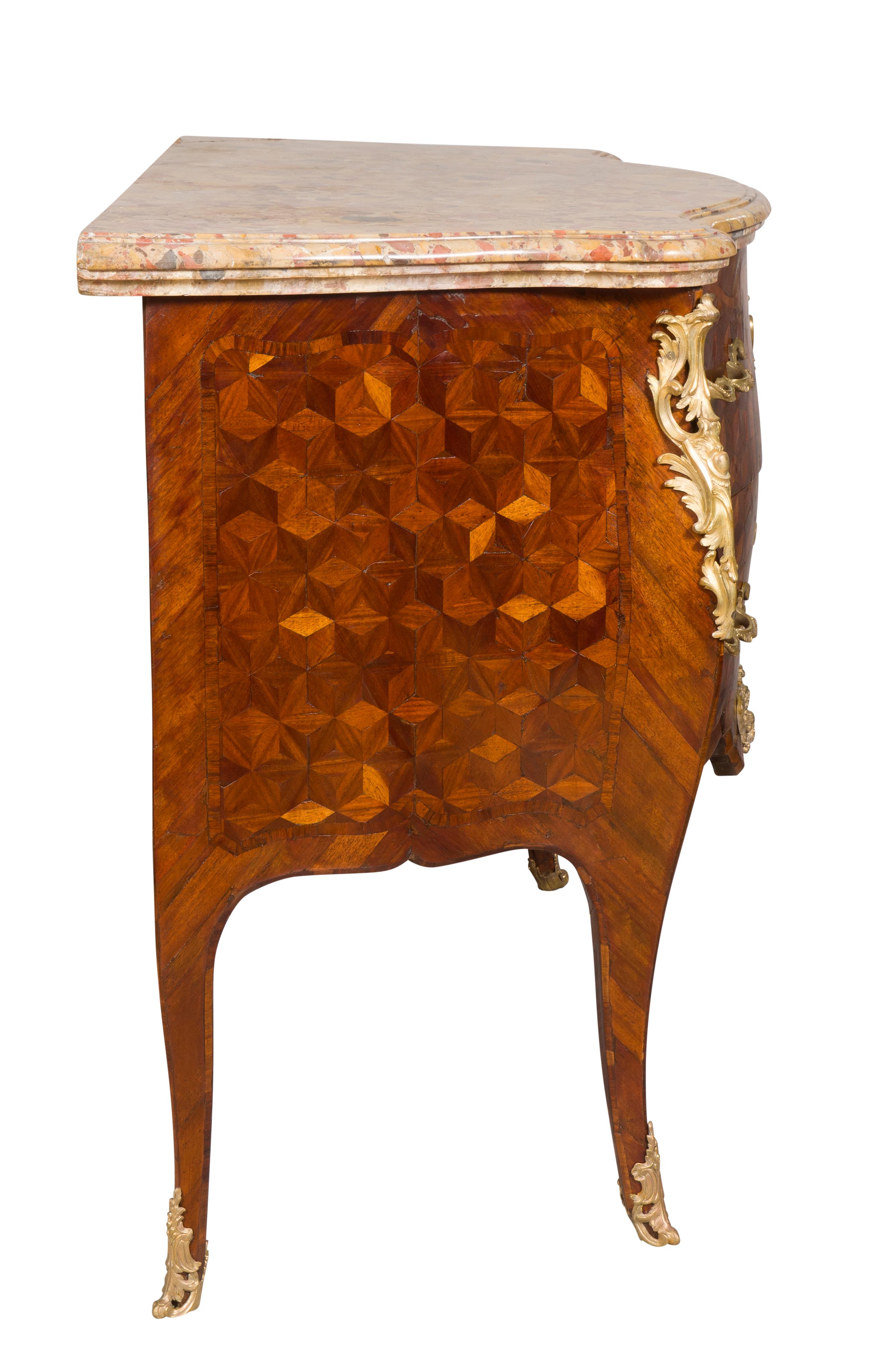 Louis XV Tulipwood and Parquetry Commode In Good Condition For Sale In Essex, MA