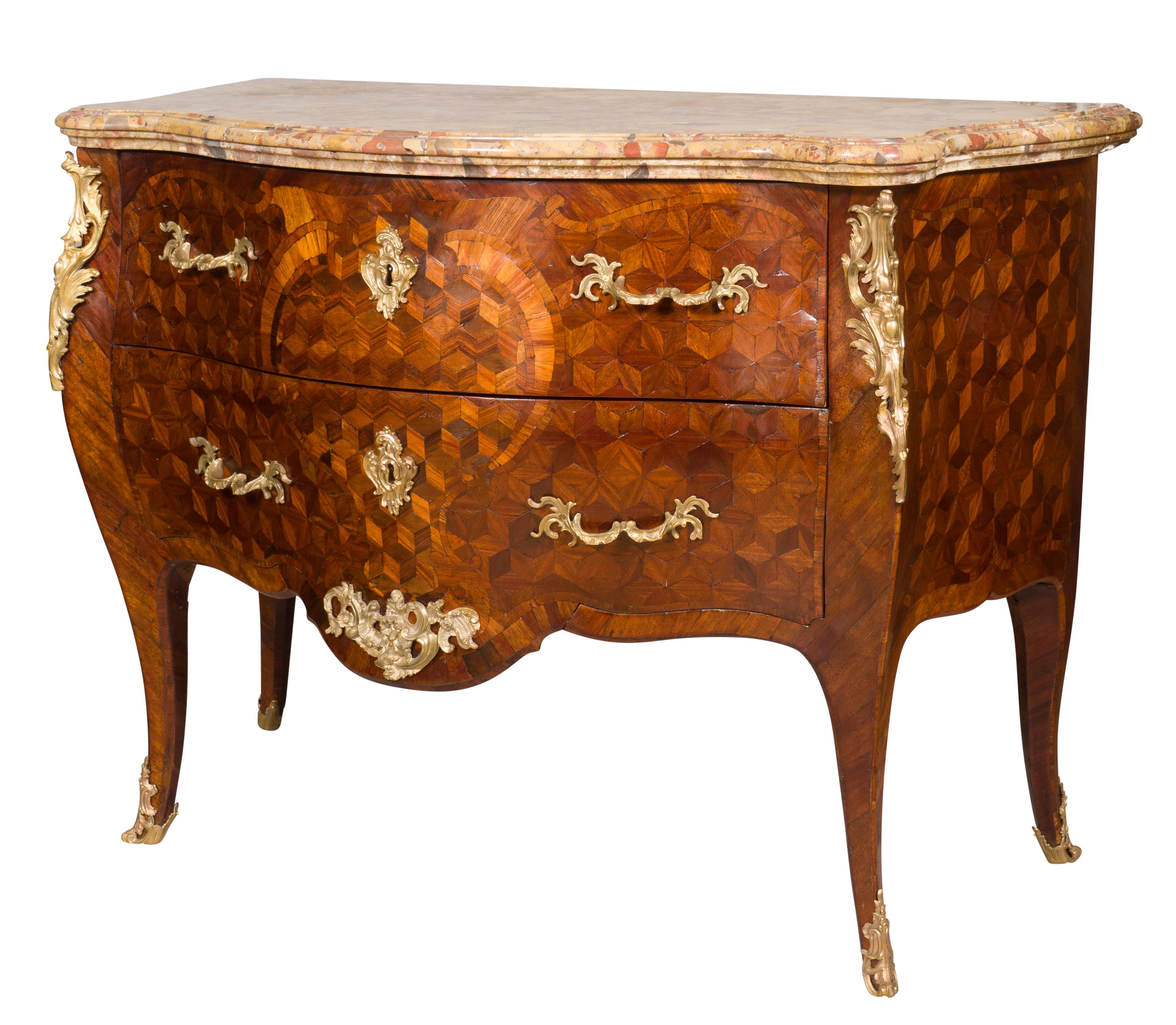 Louis XV Tulipwood and Parquetry Commode For Sale 1