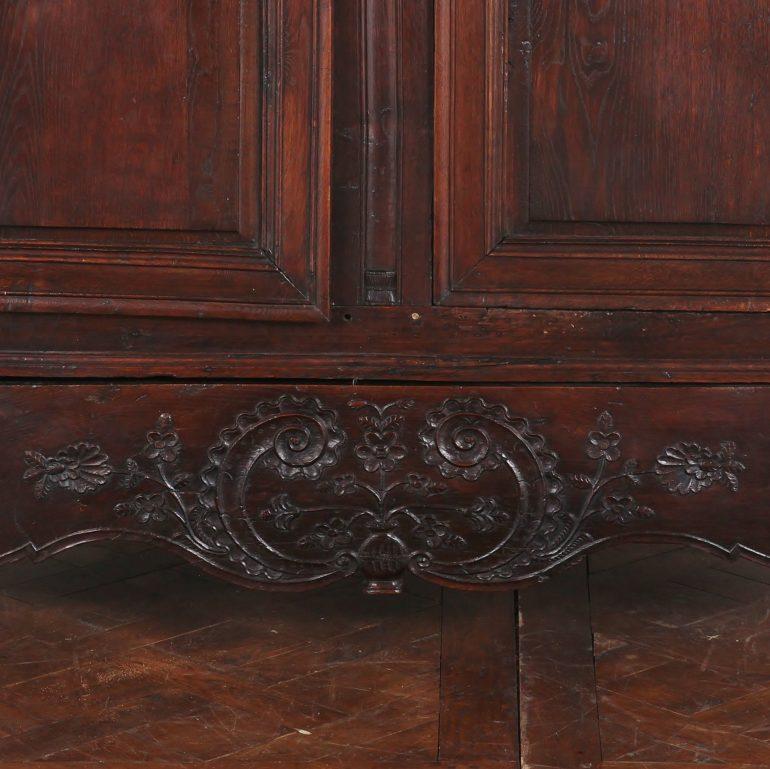 French Louis XV Two-Door Carved Oak Armoire