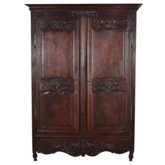 Antique Louis XV Two-Door Carved Oak Armoire