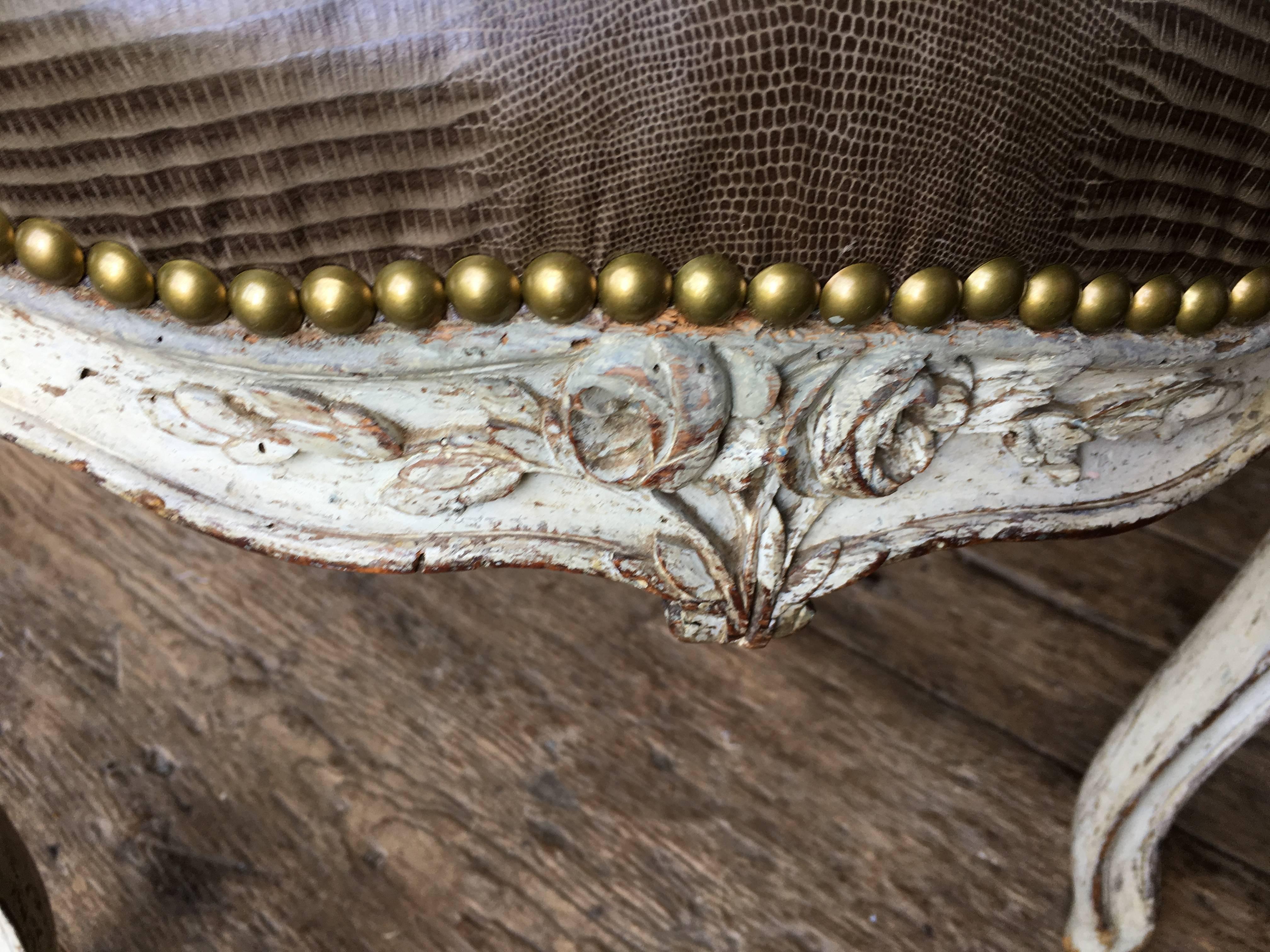 Carved Louis XV Upholstered Bench
