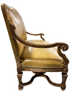 Louis XV Upholstered Settee Loveseat, Yellow Patinated Leather