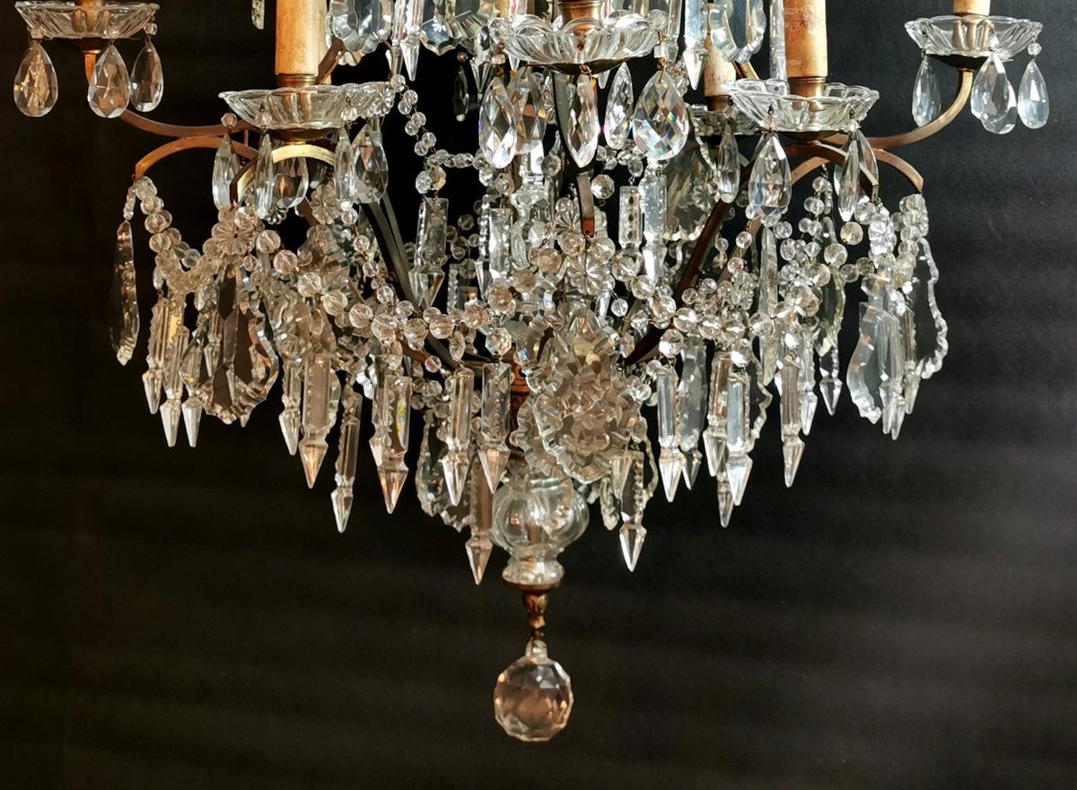 19th Century Louis XV Venetian Style Italian Chandelier in Bronze with Cut Crystals