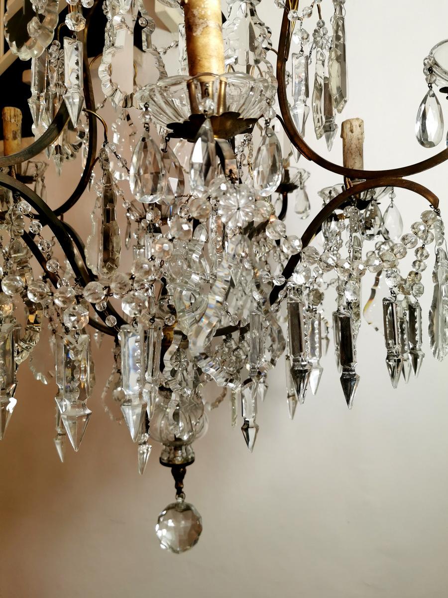 Louis XV Venetian Style Italian Chandelier in Bronze with Cut Crystals 1