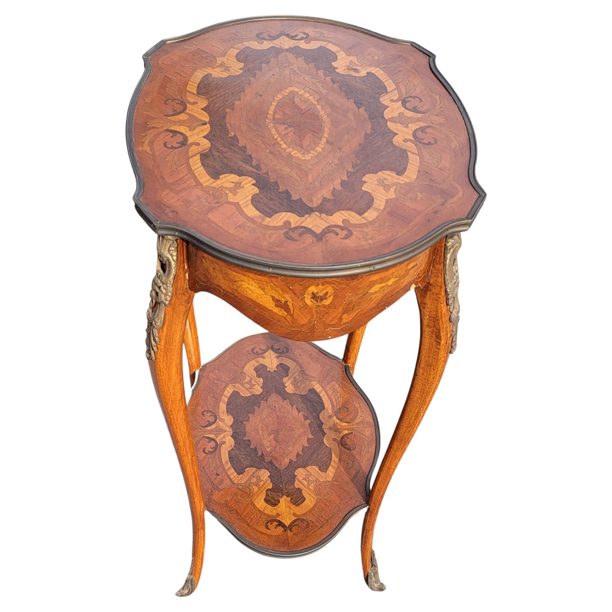 French Louis XV Walnut and Kingswood Satinwood Marquetry Tiered Side Table For Sale
