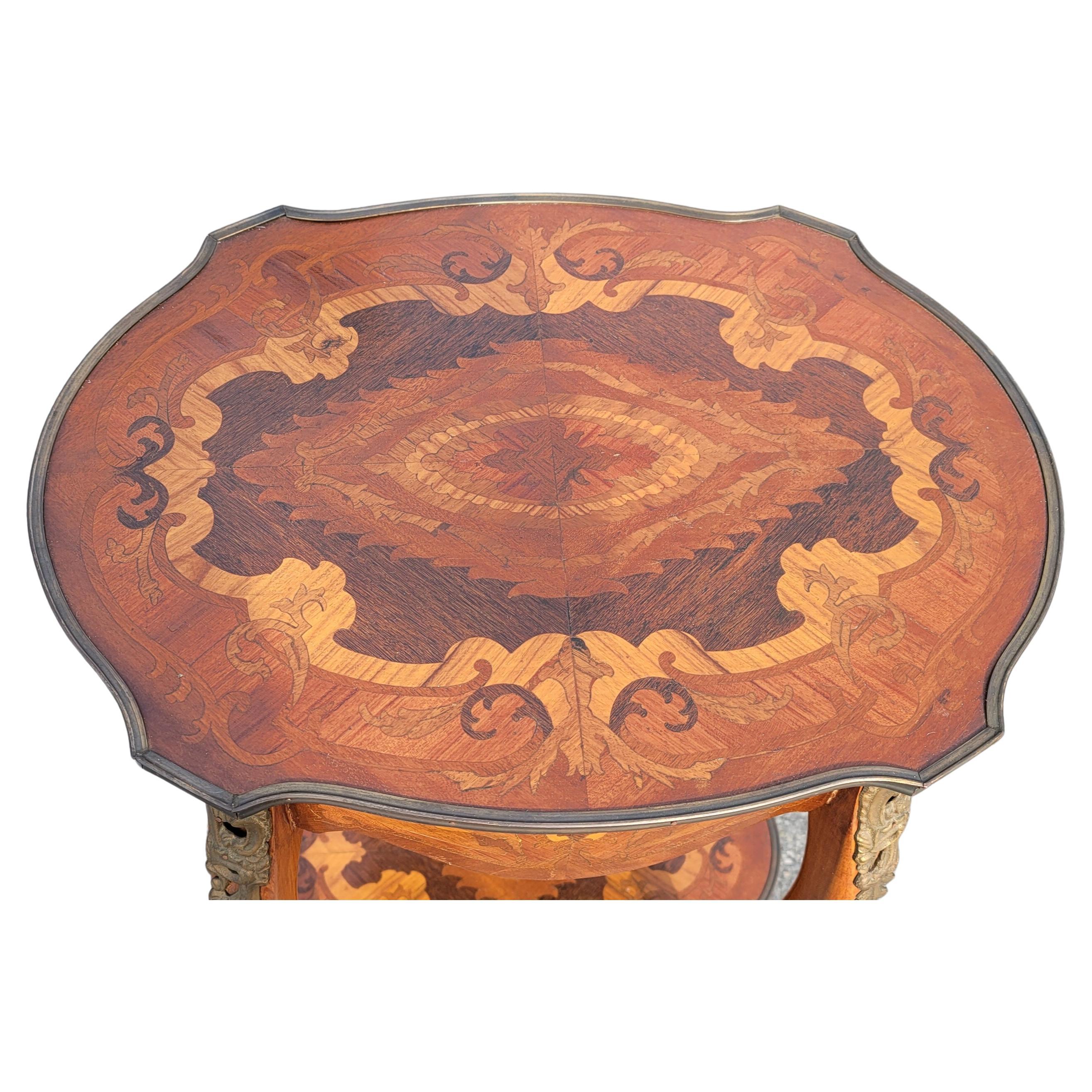 Inlay Louis XV Walnut and Kingswood Satinwood Marquetry Tiered Side Table For Sale