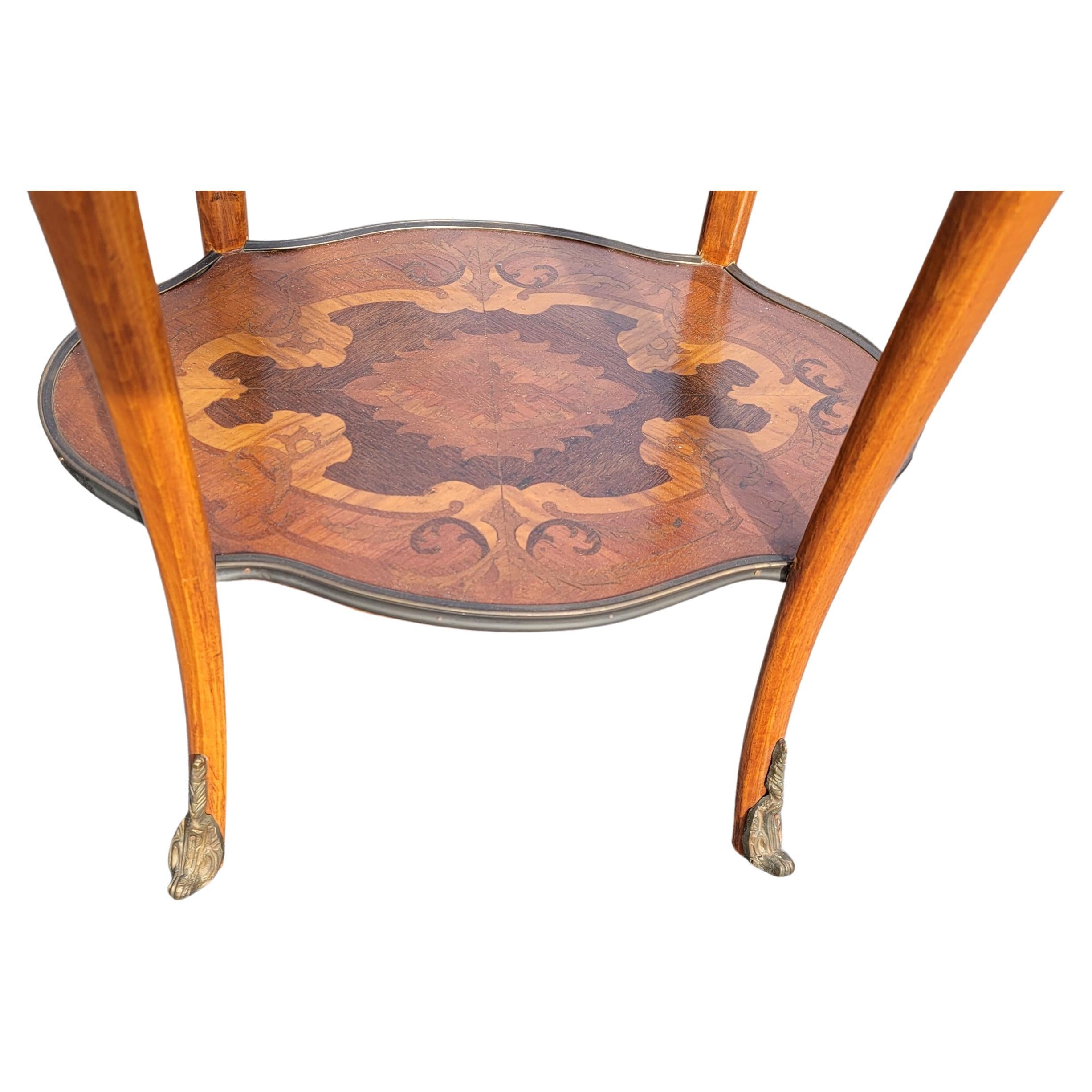 20th Century Louis XV Walnut and Kingswood Satinwood Marquetry Tiered Side Table For Sale