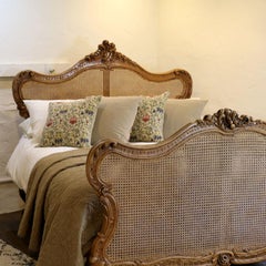 Louis XV Walnut Antique Bed with Rattan Panels WK149