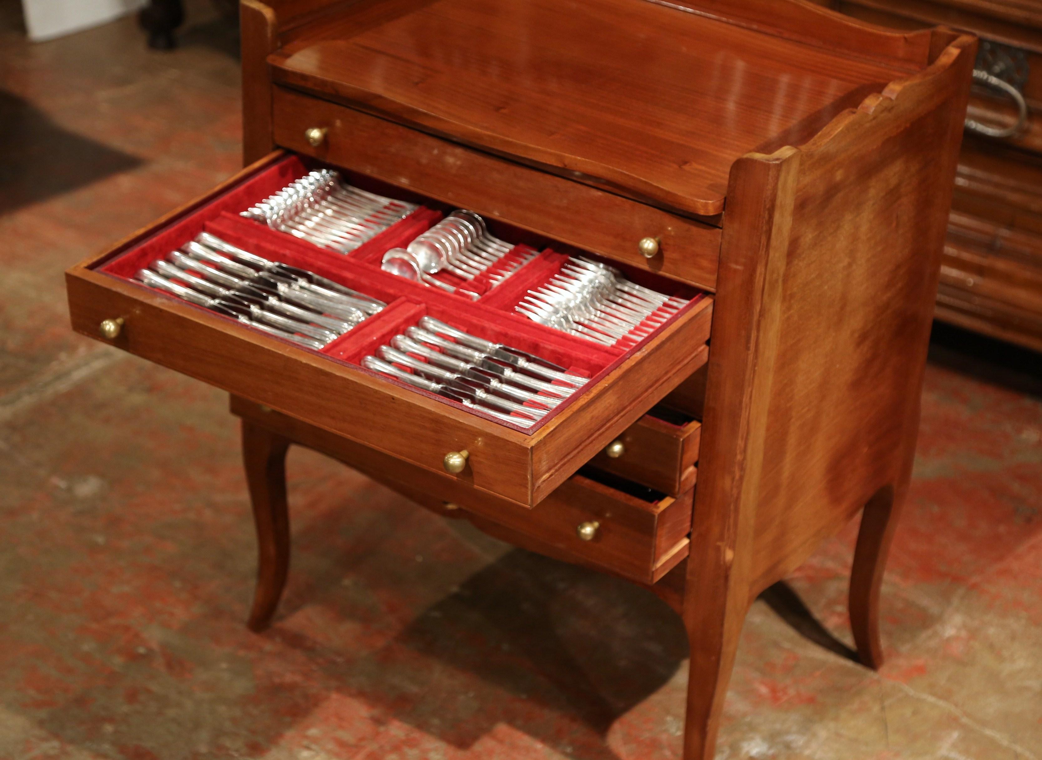 Louis XV Walnut Carved Chest with Silver Plated Christofle Flatware - 181 Pieces For Sale 6