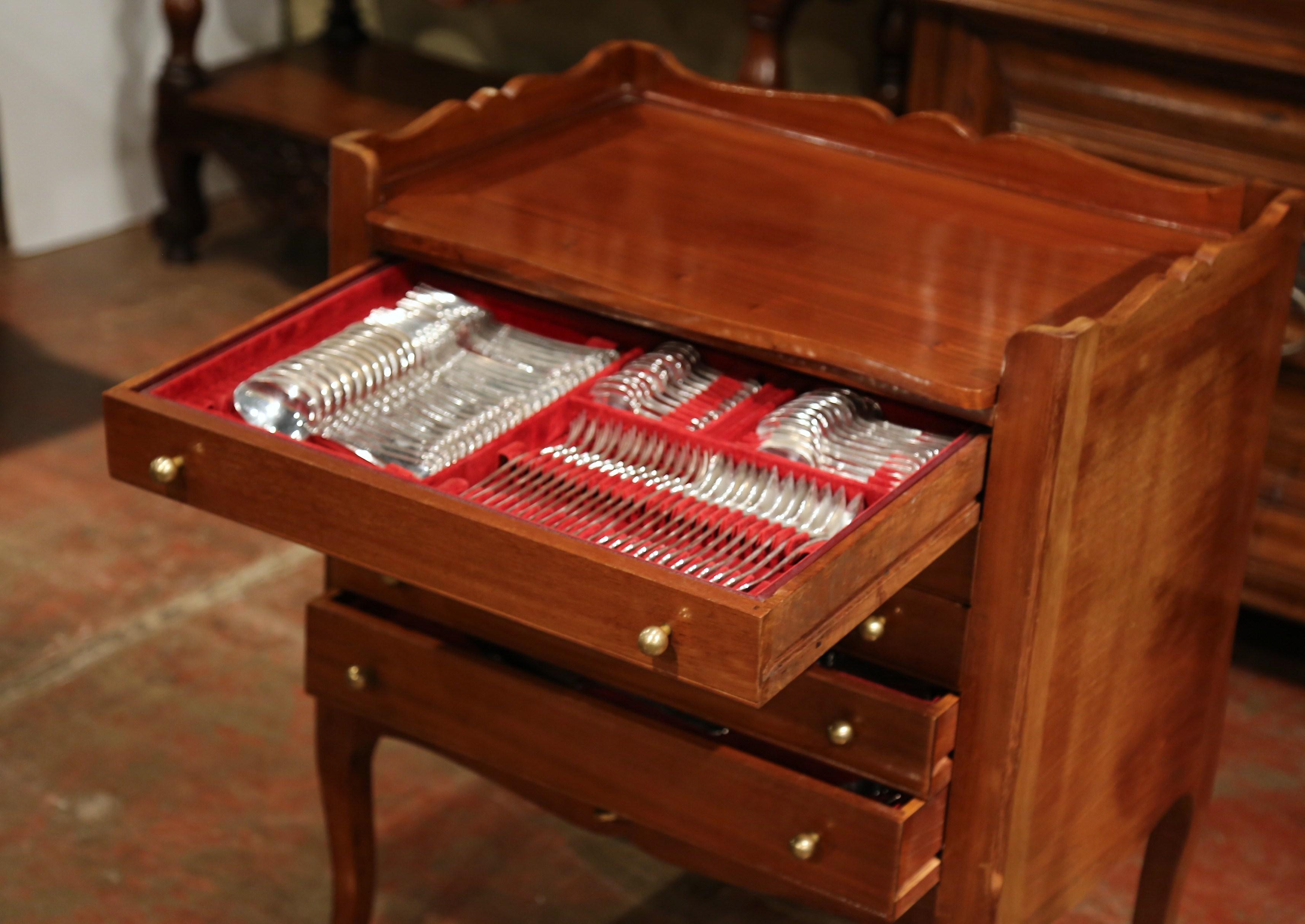 Louis XV Walnut Carved Chest with Silver Plated Christofle Flatware - 181 Pieces For Sale 8