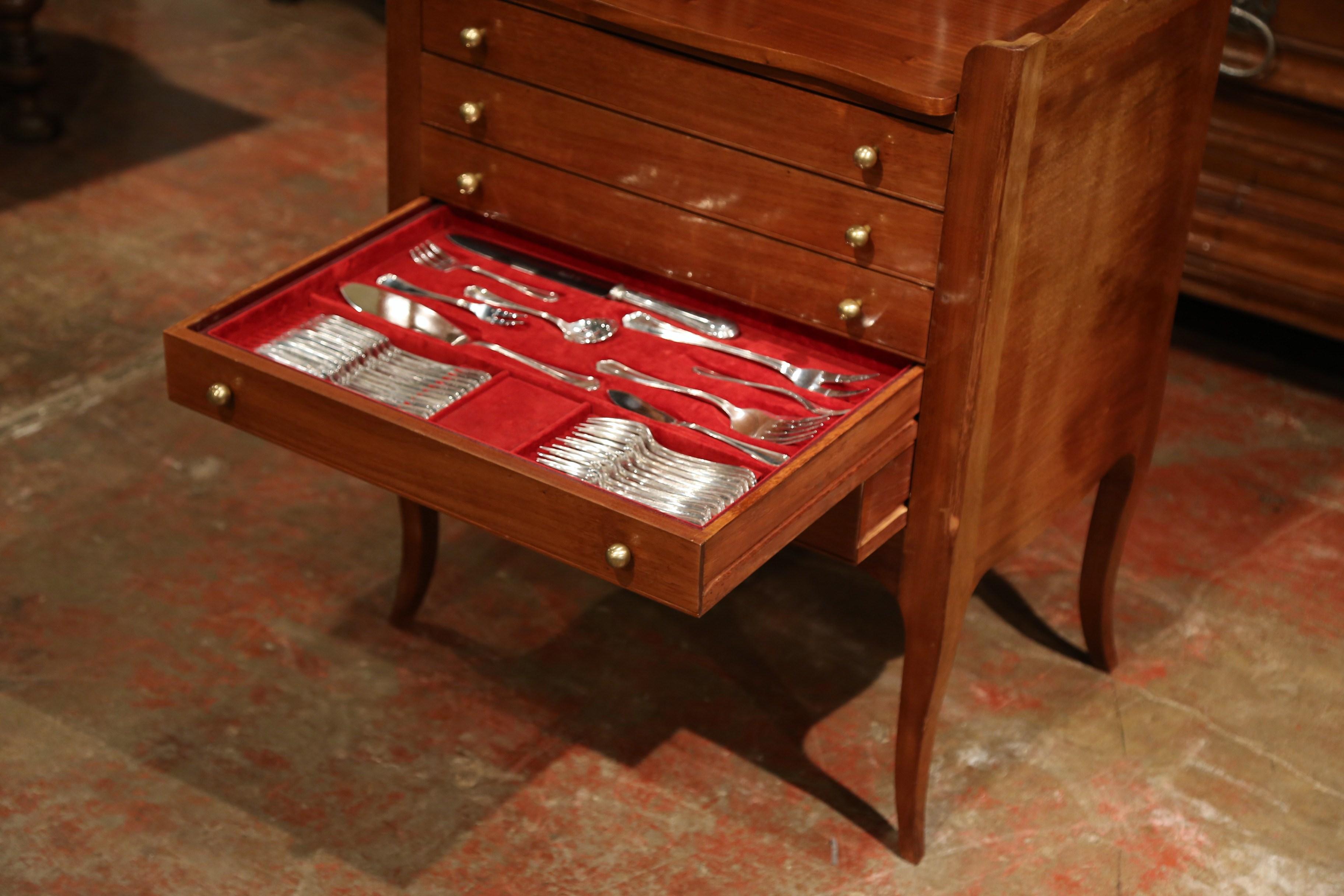 Louis XV Walnut Carved Chest with Silver Plated Christofle Flatware - 181 Pieces For Sale 3