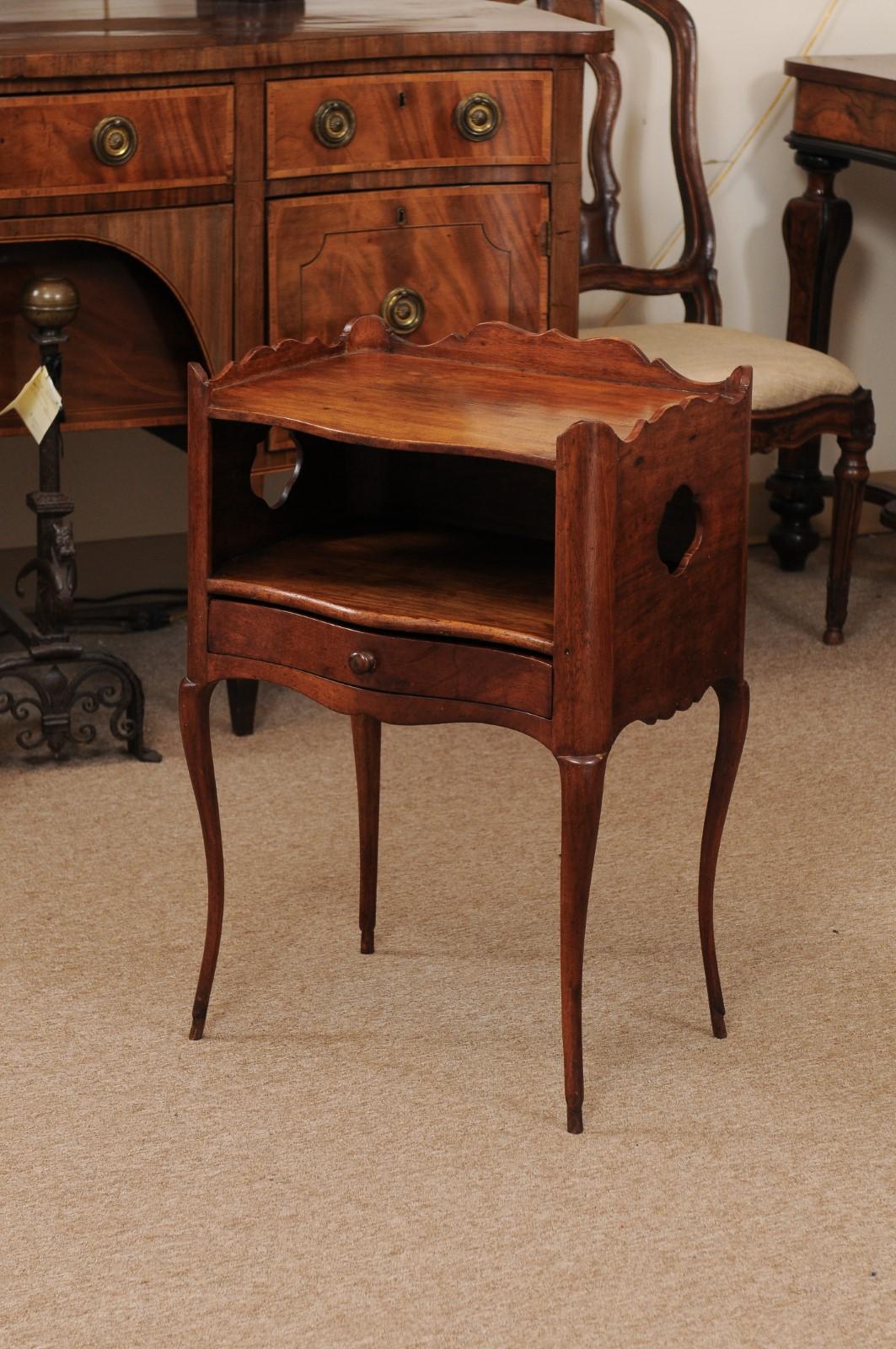 Louis XV Walnut Chevet with Open Shelf, Drawer, & Cabriole Legs For Sale 9