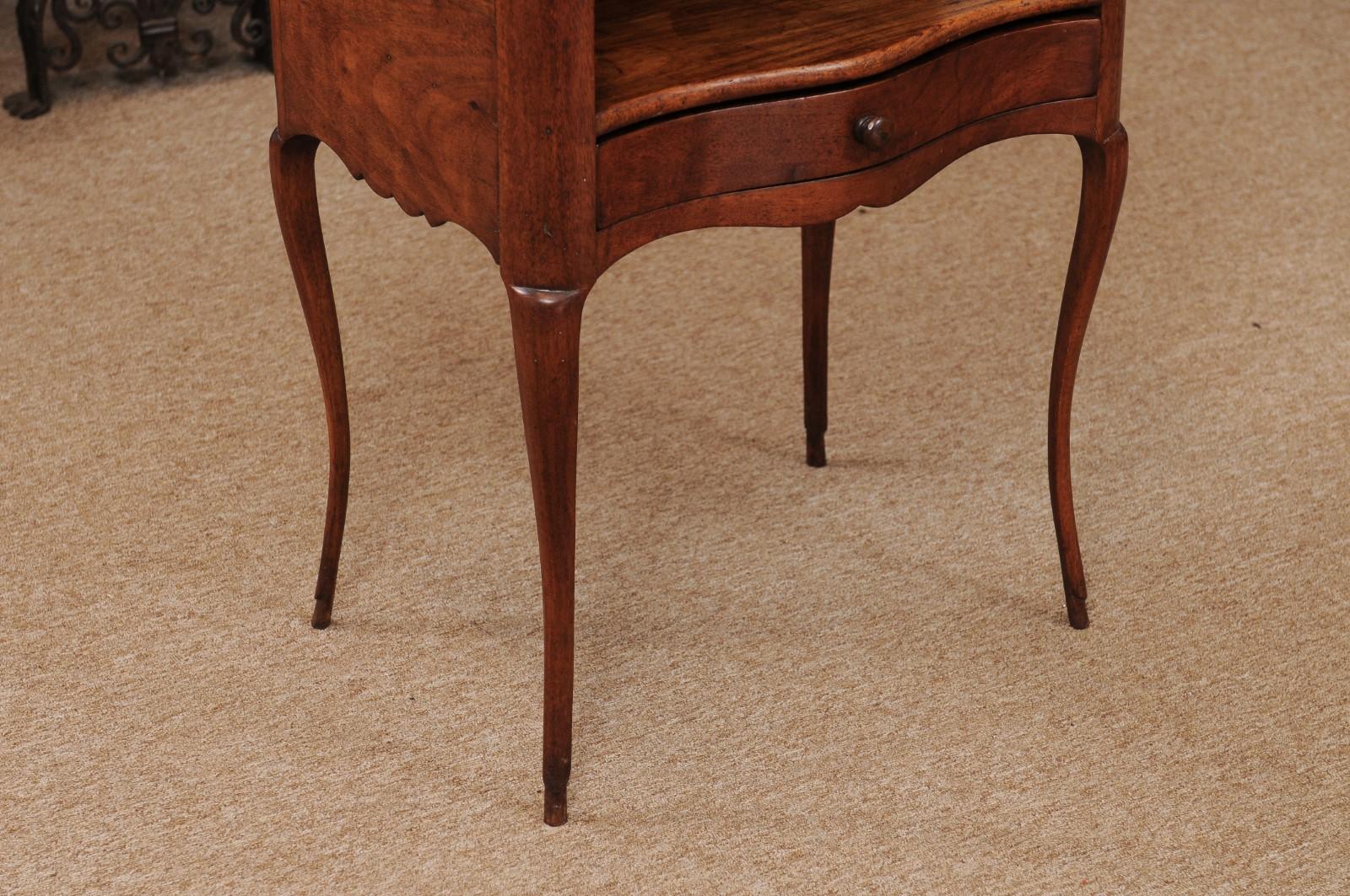 Louis XV Walnut Chevet with Open Shelf, Drawer, & Cabriole Legs In Good Condition For Sale In Atlanta, GA