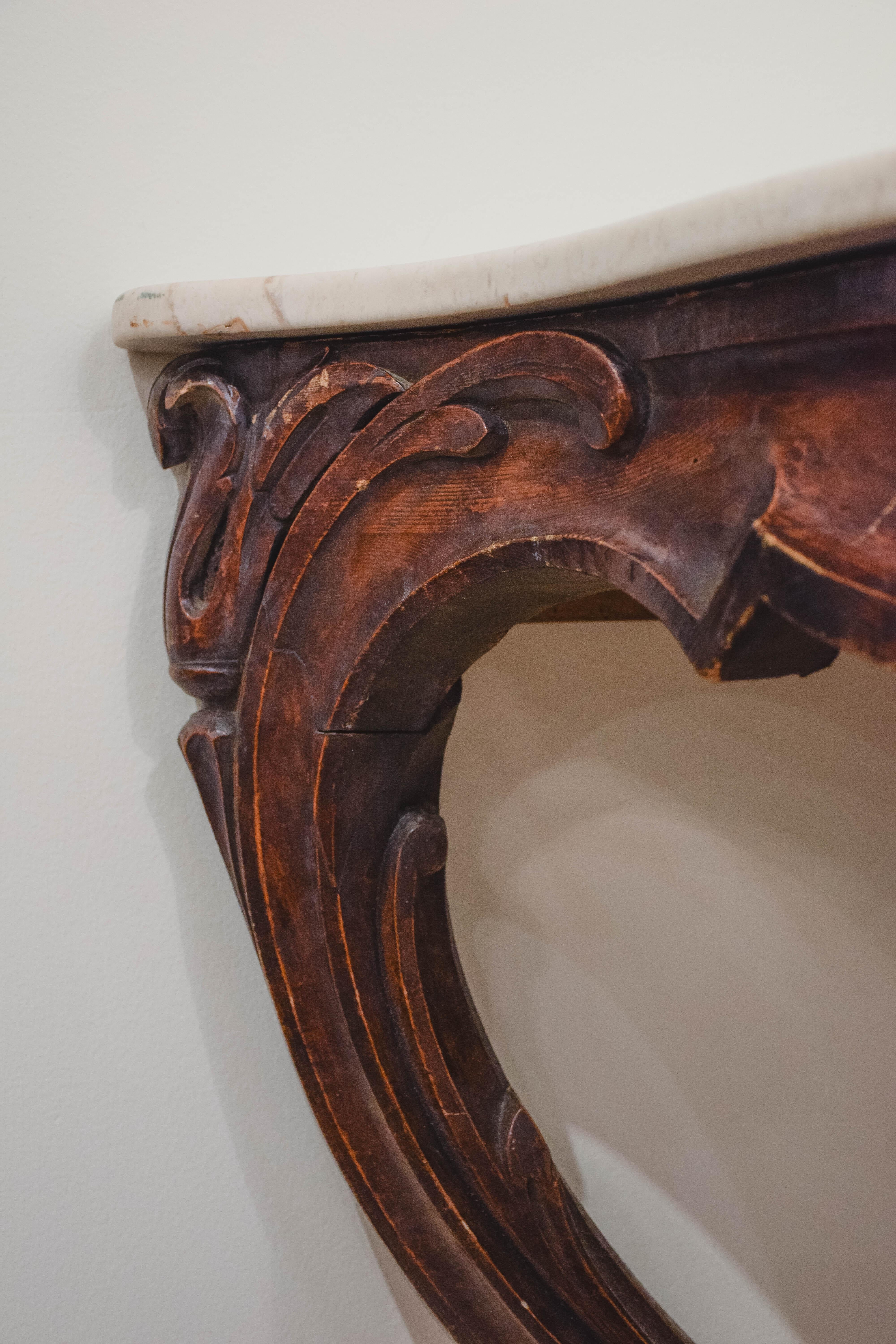Louis XV Walnut Corner Console with Marble Top In Good Condition In Houston, TX