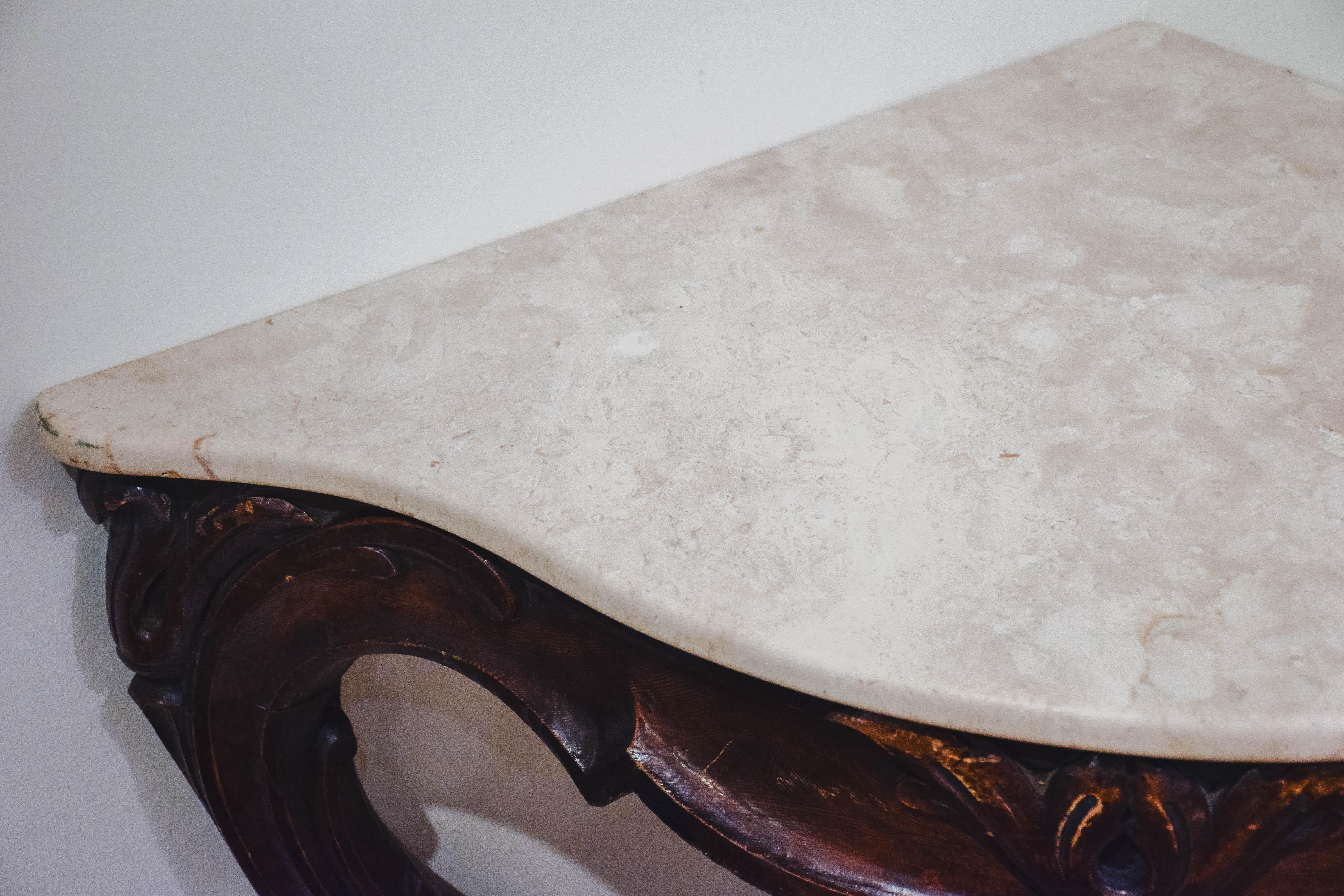 Louis XV Walnut Corner Console with Marble Top 4